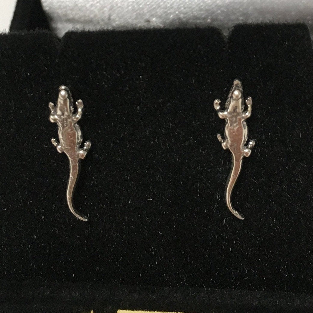 Texan Alligator Earrings, Sterling Silver Cute Alligator Stud Earrings, E8064 Birthday Wife Mom Valentine Gift, Texan Jewelry