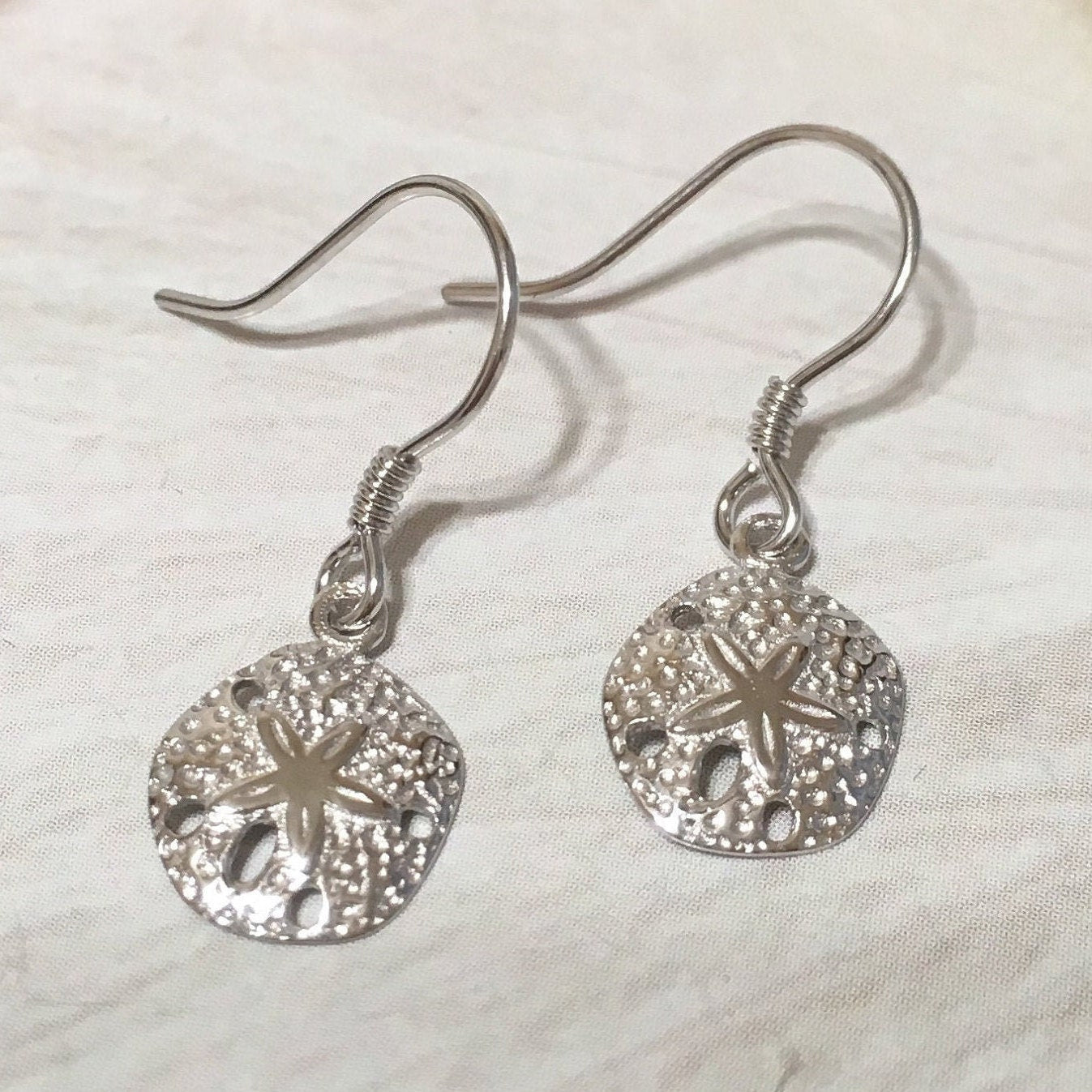 Sand Dollar Earrings, Sterling Silver Sand Dollar Dangle Earrings, E4114 Birthday Mom Wife Girl Mother Gift, Island Jewelry