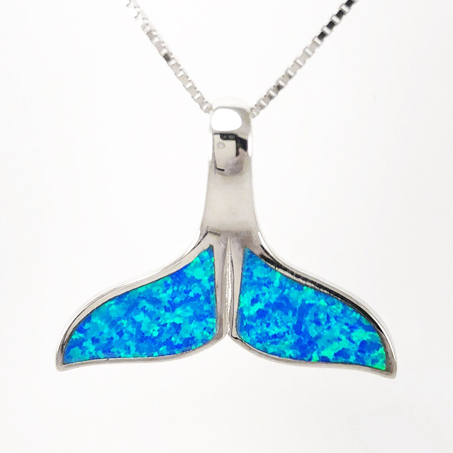 Hawaiian Blue Opal Whale Tail Pendant, Sterling Silver Blue Opal Inlay Whale Tail Pendant, Christmas Present Birthday Gift