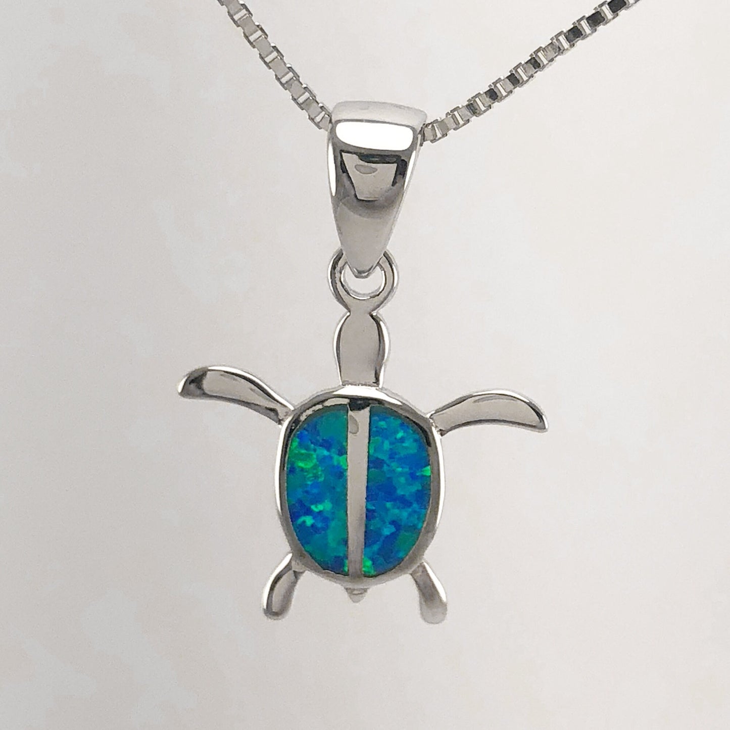 Hawaiian Blue Opal Sea Turtle Pendant, Sterling Silver Blue Opal Inlay Sea Turtle Charm, W52012 Christmas Mom Birthday Gift