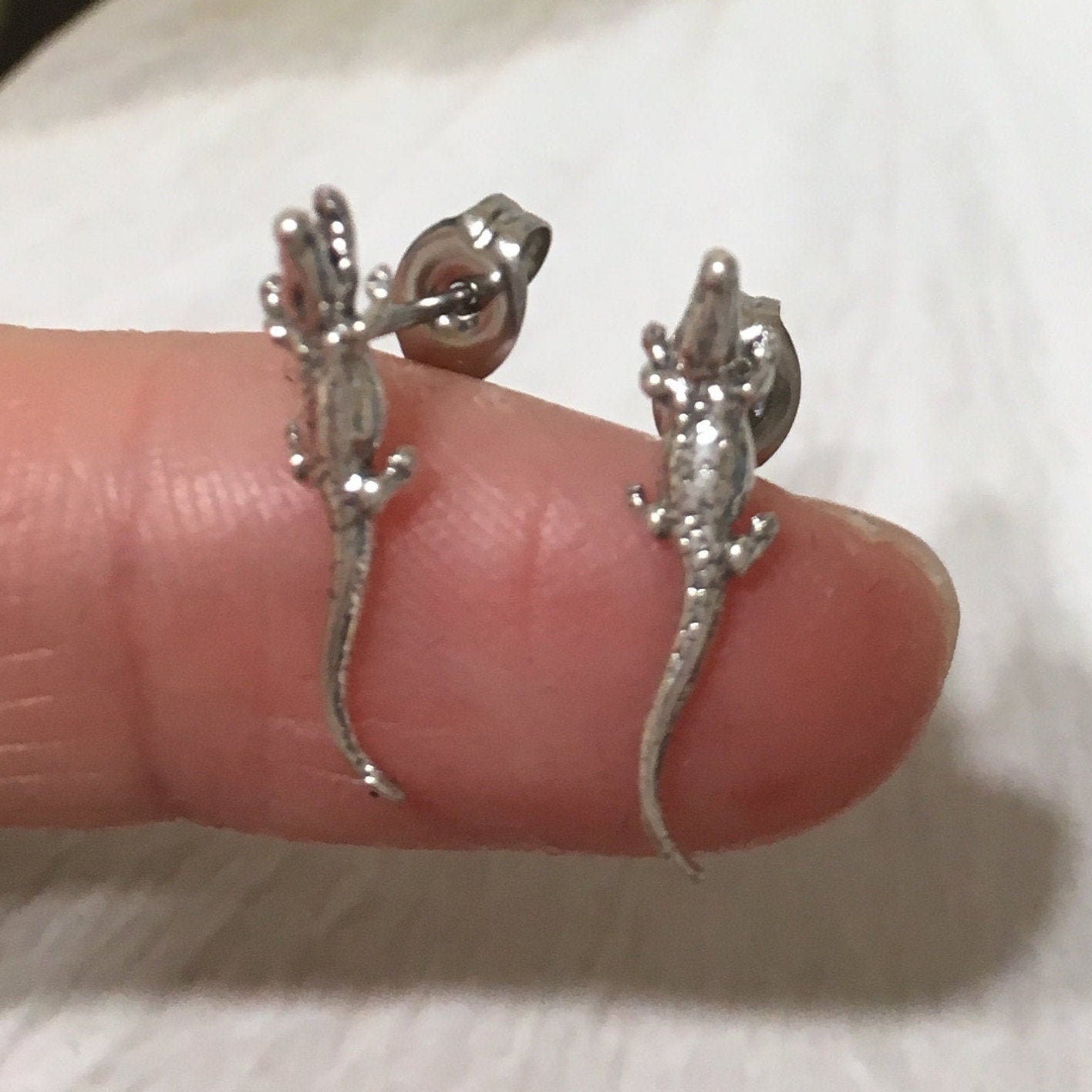 Texan Alligator Earrings, Sterling Silver Cute Alligator Stud Earrings, E8064 Birthday Wife Mom Valentine Gift, Texan Jewelry