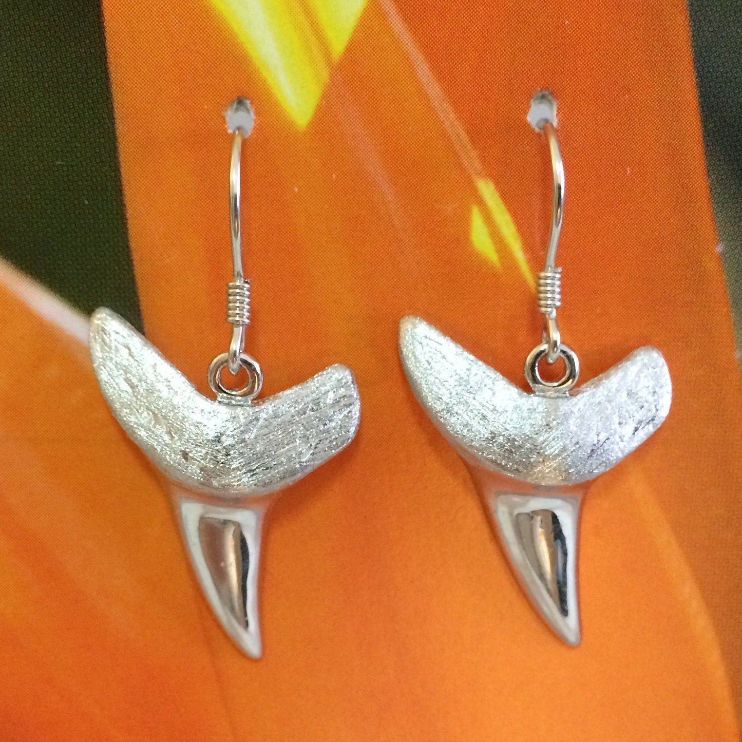Hawaiian Large 3D Shark Teeth Earrings, Sterling Silver Shark Teeth Dangle Earrings, E4148A Mother Birthday Mom Gift