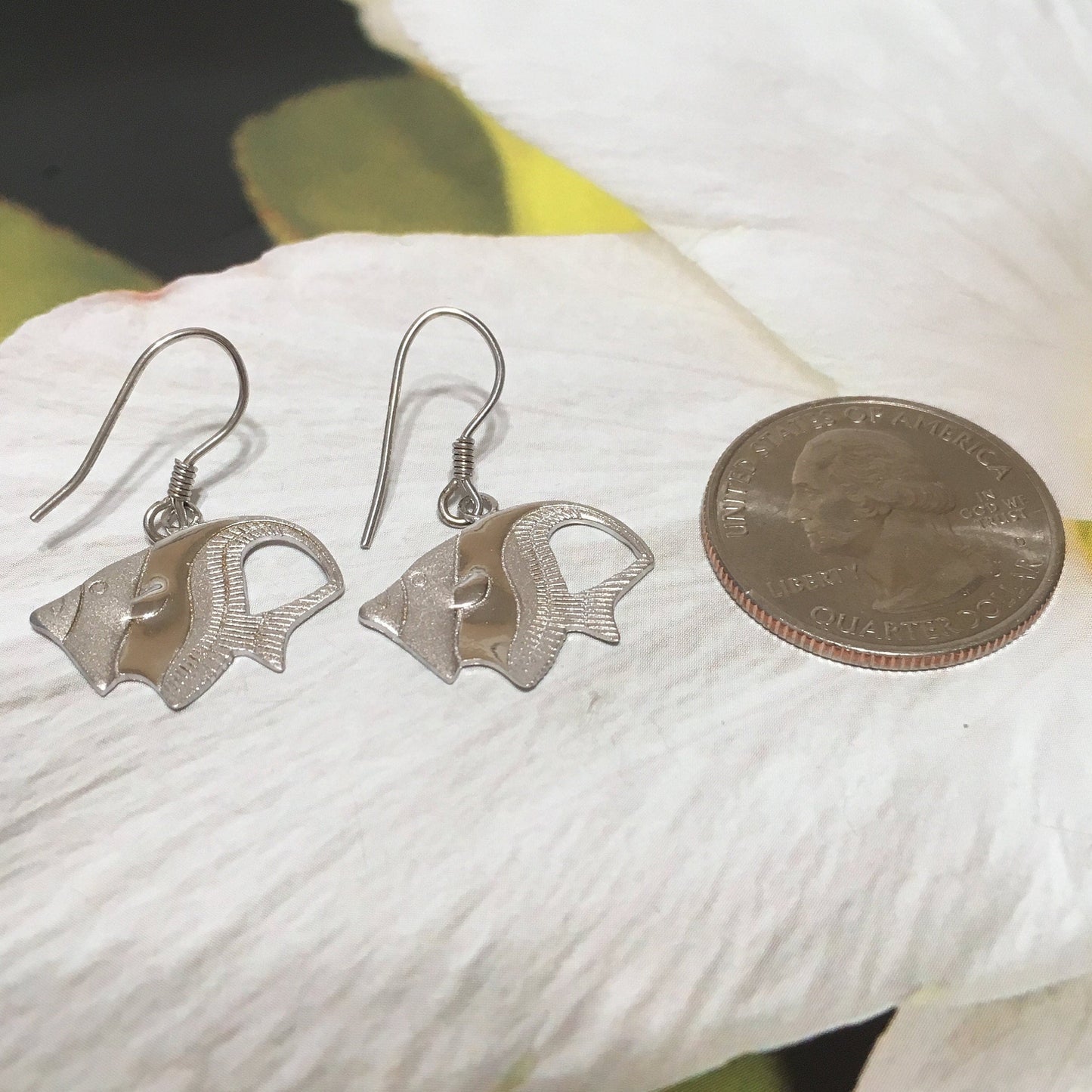Hawaiian Angel Fish Earrings, Sterling Silver Angel Fish Dangle Earrings, W4147 Mother Birthday Mom Wife Gift