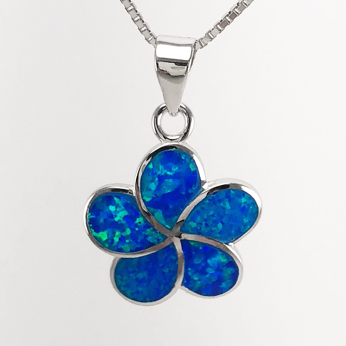 Hawaiian Blue Opal Plumeria Pendant, Silver Blue Opal Inlay Plumeria Charm, Hawaiian Jewelry, Christmas Anniversary Birthday Gift