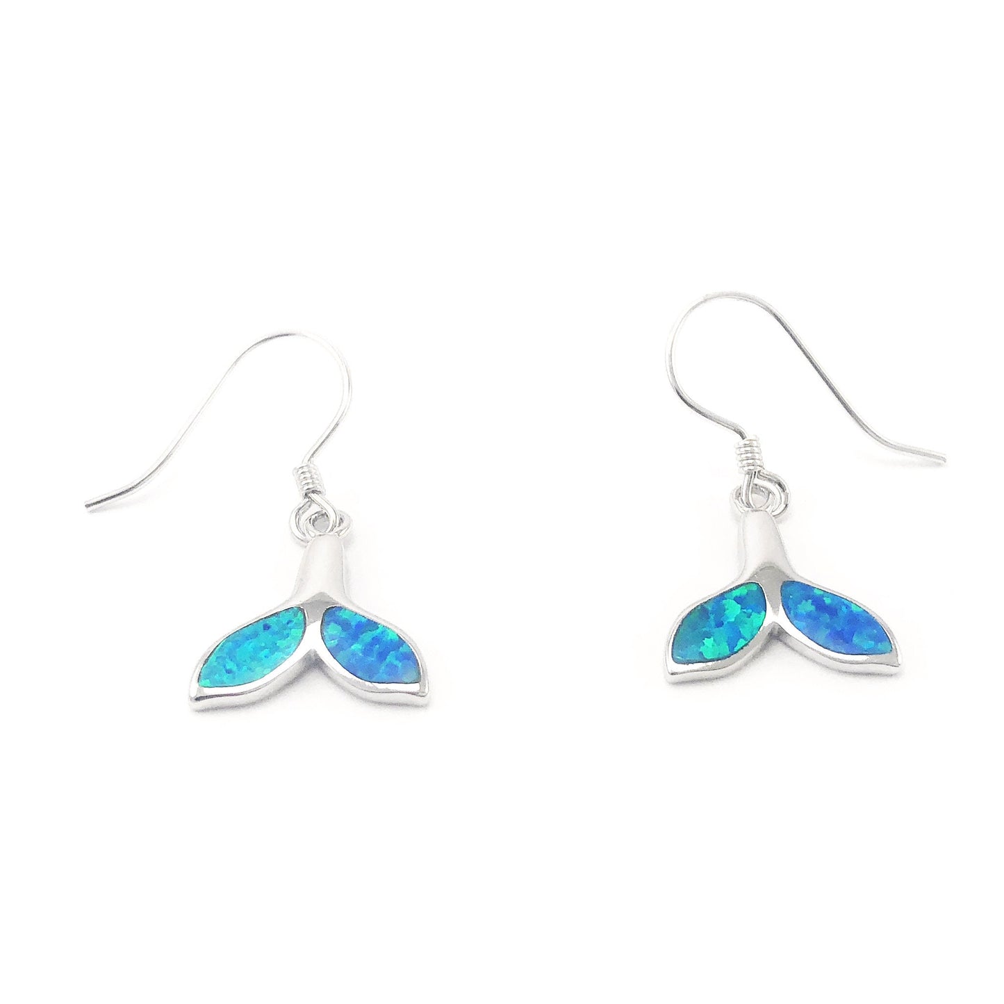 Hawaiian Blue Opal Dolphin Tail Earrings, Sterling Silver Blue Opal Dolphin Tail Dangle Earrings, Christmas Mom Birthday Gift
