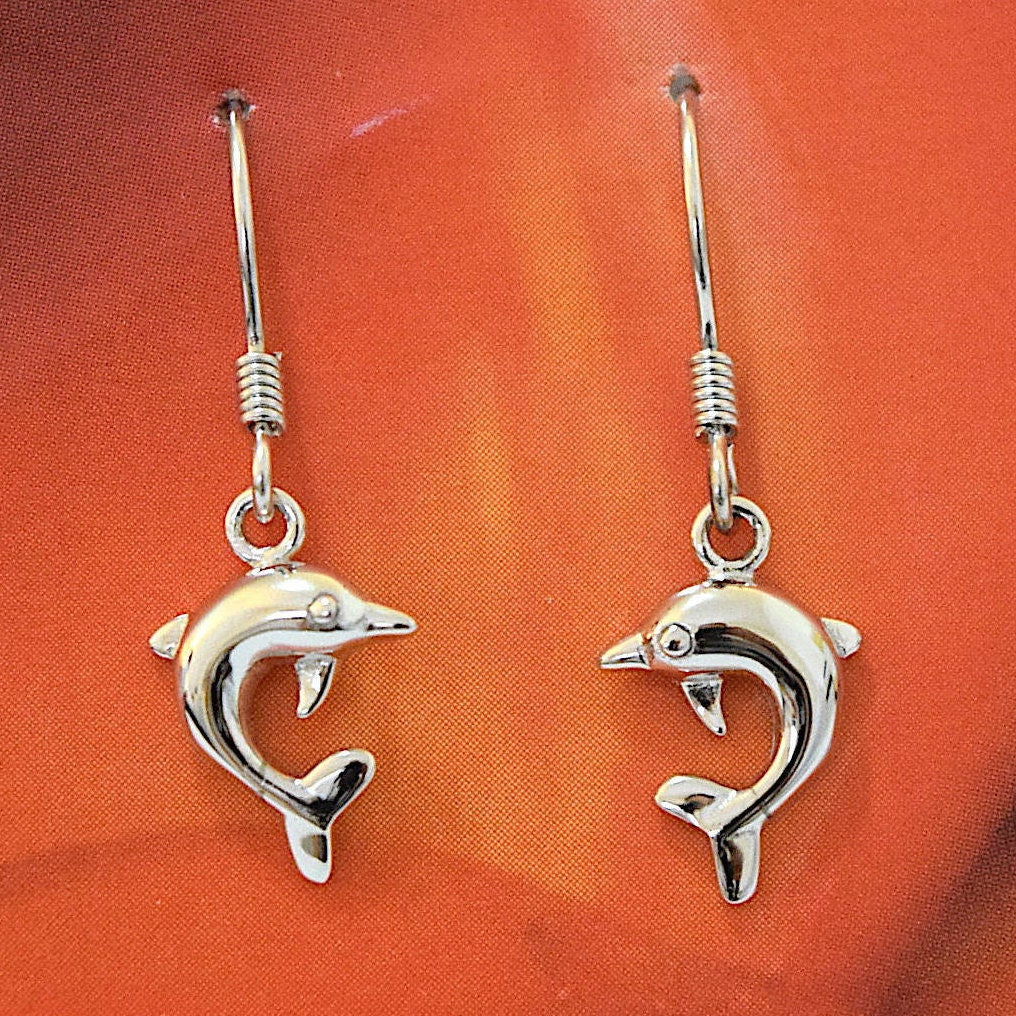 Hawaiian Dolphin Earrings, Sterling Silver Dolphin Dangle Earrings, Hawaiian Jewelry, Christmas Anniversary Mom Birthday Gift