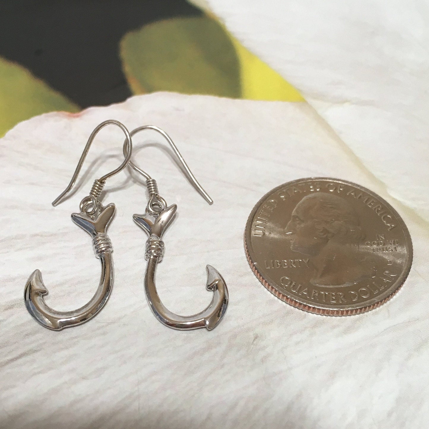 Hawaiian Large 3D Fish Hook Earrings, Sterling Silver Fish Hook Dangle Earrings, W4140 Mother Birthday Anniversary Gift