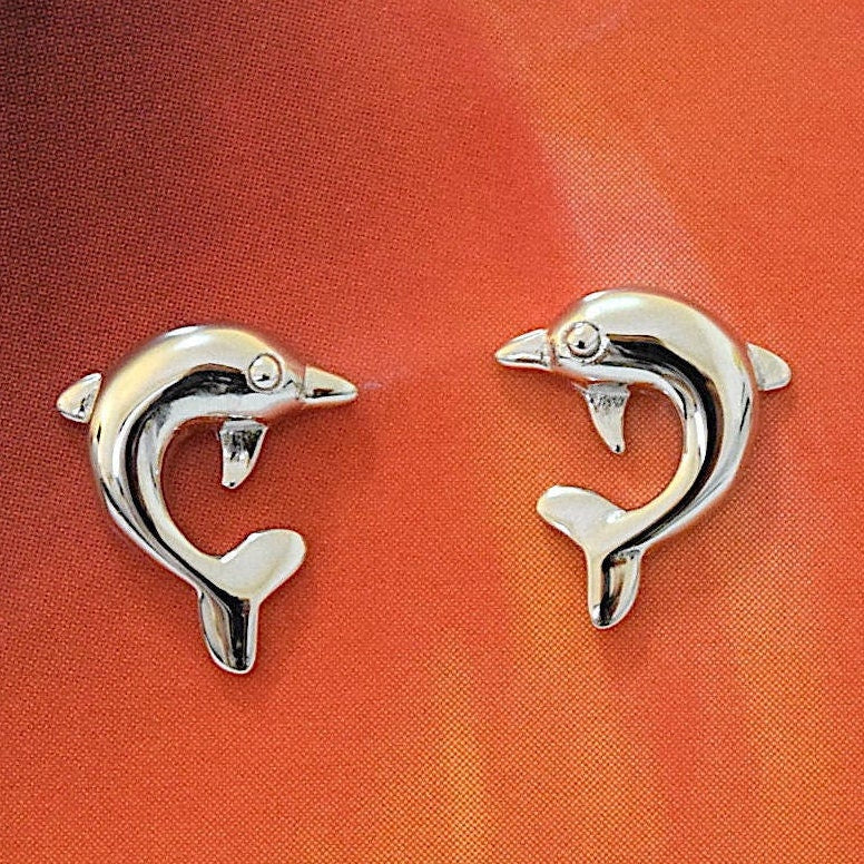 Hawaiian Dolphin Earrings, Sterling Silver Dolphin Stud Earrings, Hawaiian Jewelry, Christmas Anniversary Mom Birthday Gift
