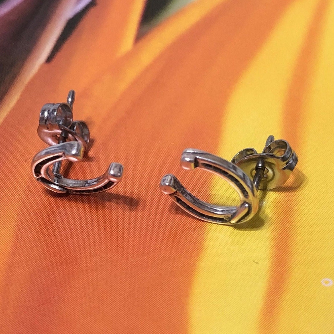 Texan Horse Shoe Earrings, Sterling Silver Horse Shoe Stud Earrings, E8160 Birthday Mom Wife Valentine Gift, Texan Jewelry