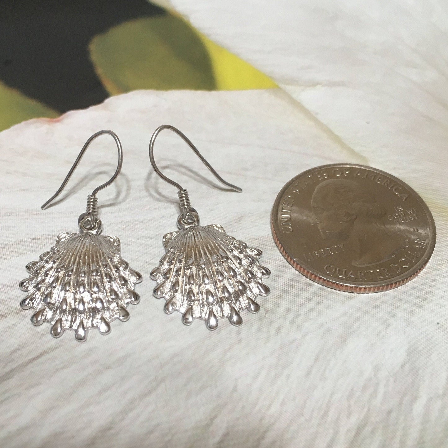 Hawaiian Large Seashell Earrings, Sterling Silver Sea Shell Dangle Earrings, W4143 Mother Birthday Mom Gift