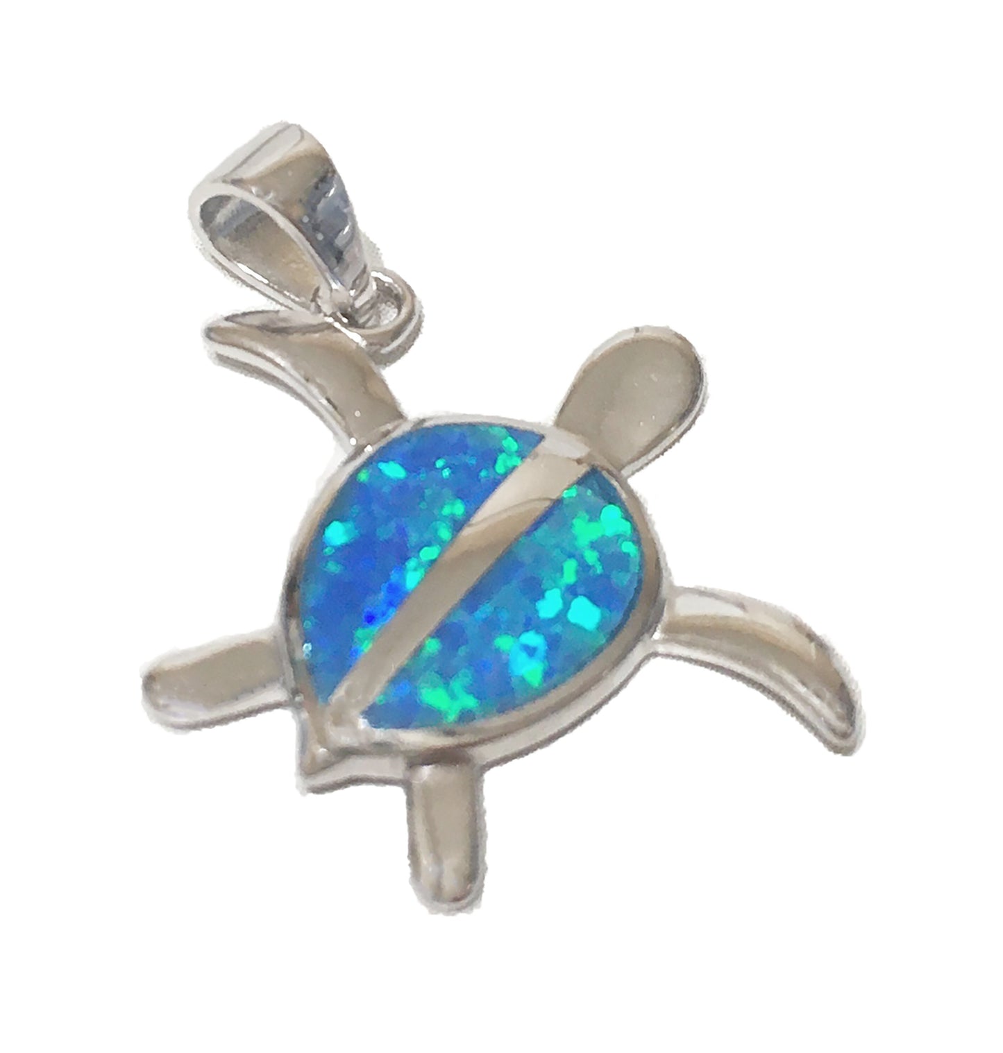 Hawaiian Blue Opal Sea Turtle Pendant, Sterling Silver Blue Opal Turtle Charm Pendant, Christmas Anniversary Birthday Gift