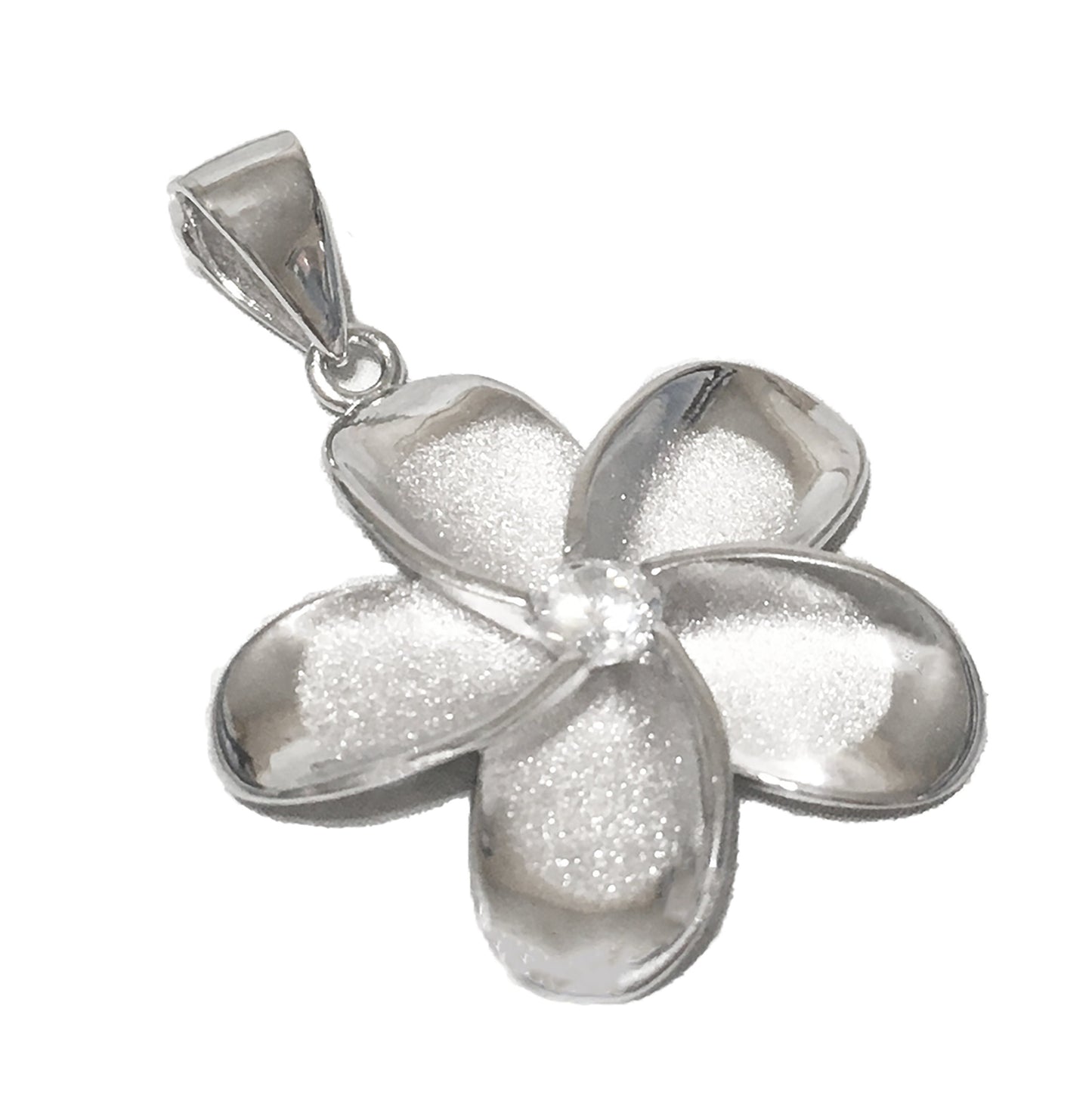 Hawaiian Plumeria Pendant, Silver Plumeria W. CZ Pendant, Hawaiian Jewelry Christmas Present, Anniversary Gift, Birthday Gift
