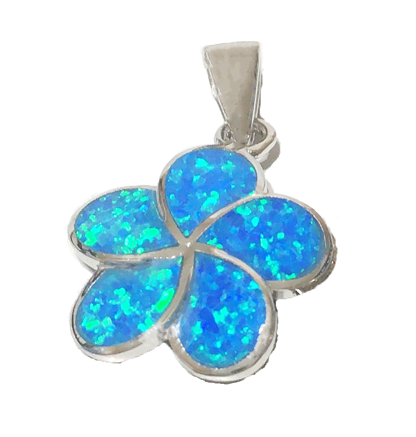 Hawaiian Blue Opal Plumeria Pendant, Silver Blue Opal Inlay Plumeria Pendant, Christmas Anniversary Birthday Mom Gift