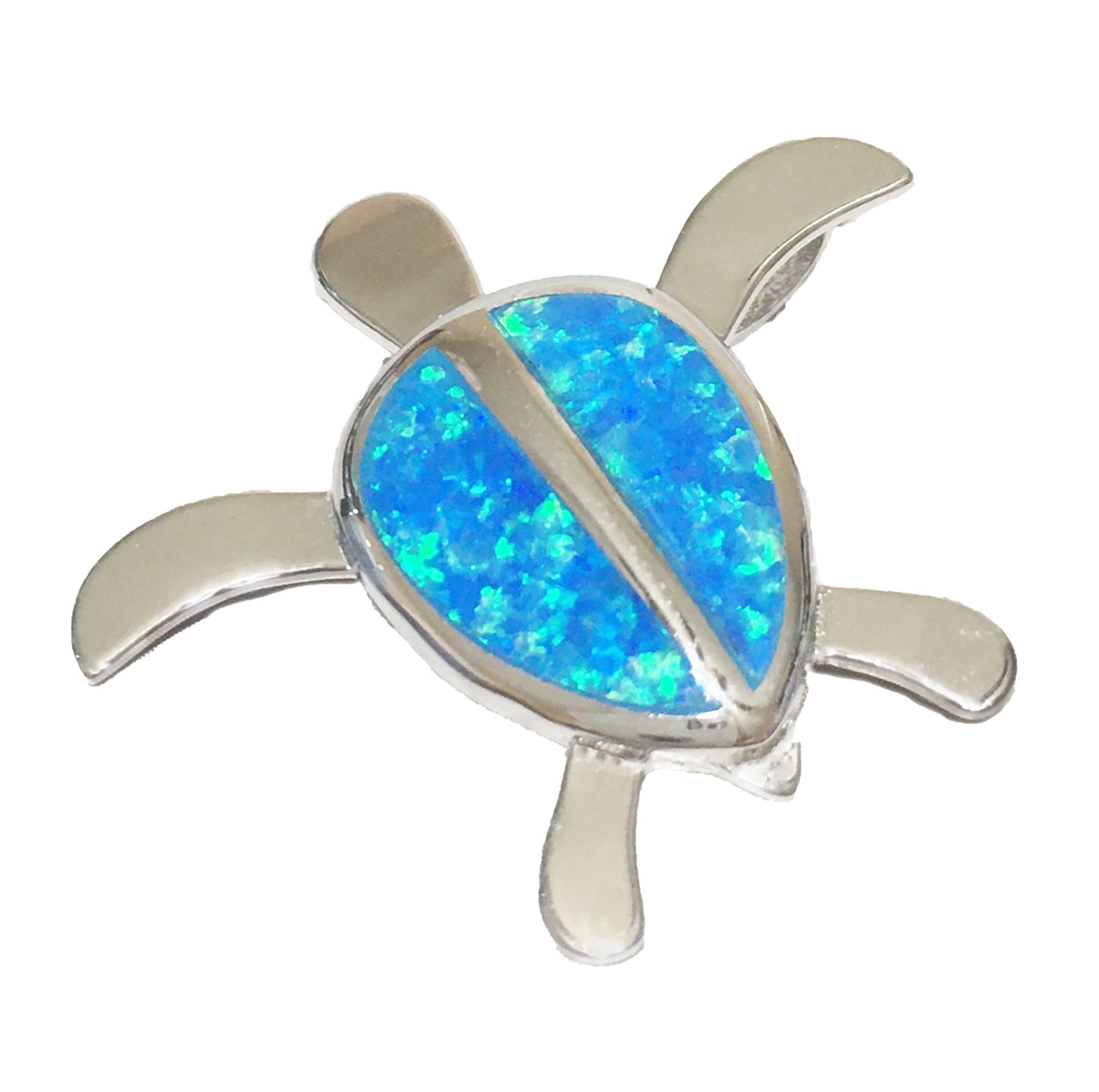 Hawaiian Large Blue Opal Sea Turtle Pendant, Sterling Silver Blue Opal Inlay Sea Turtle Pendant, Mom Christmas Birthday Gift