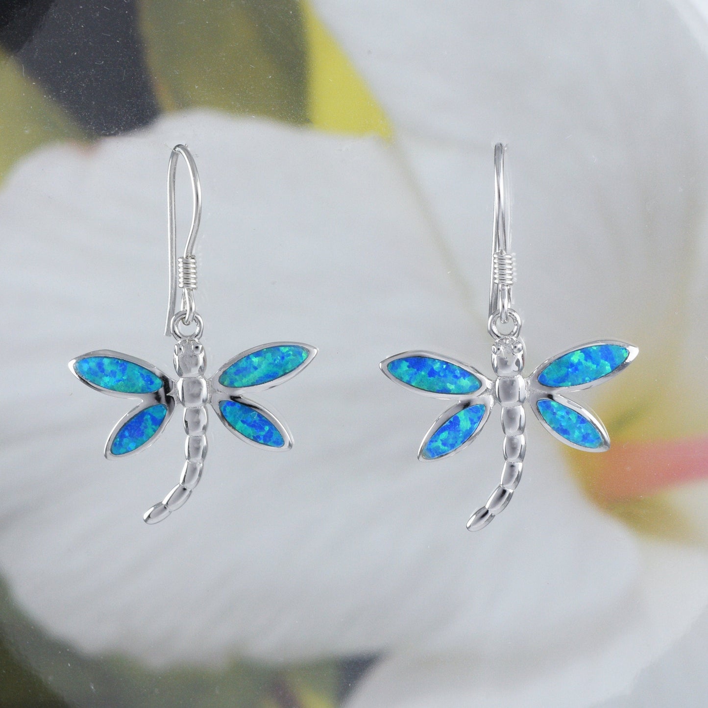 Beautiful Hawaiian Large Blue Opal Dragonfly Earring, Sterling Silver Blue Opal Dragonfly Dangle Earring, E6146 Birthday Mother Mom Gift - Hawaii Treasures Shop