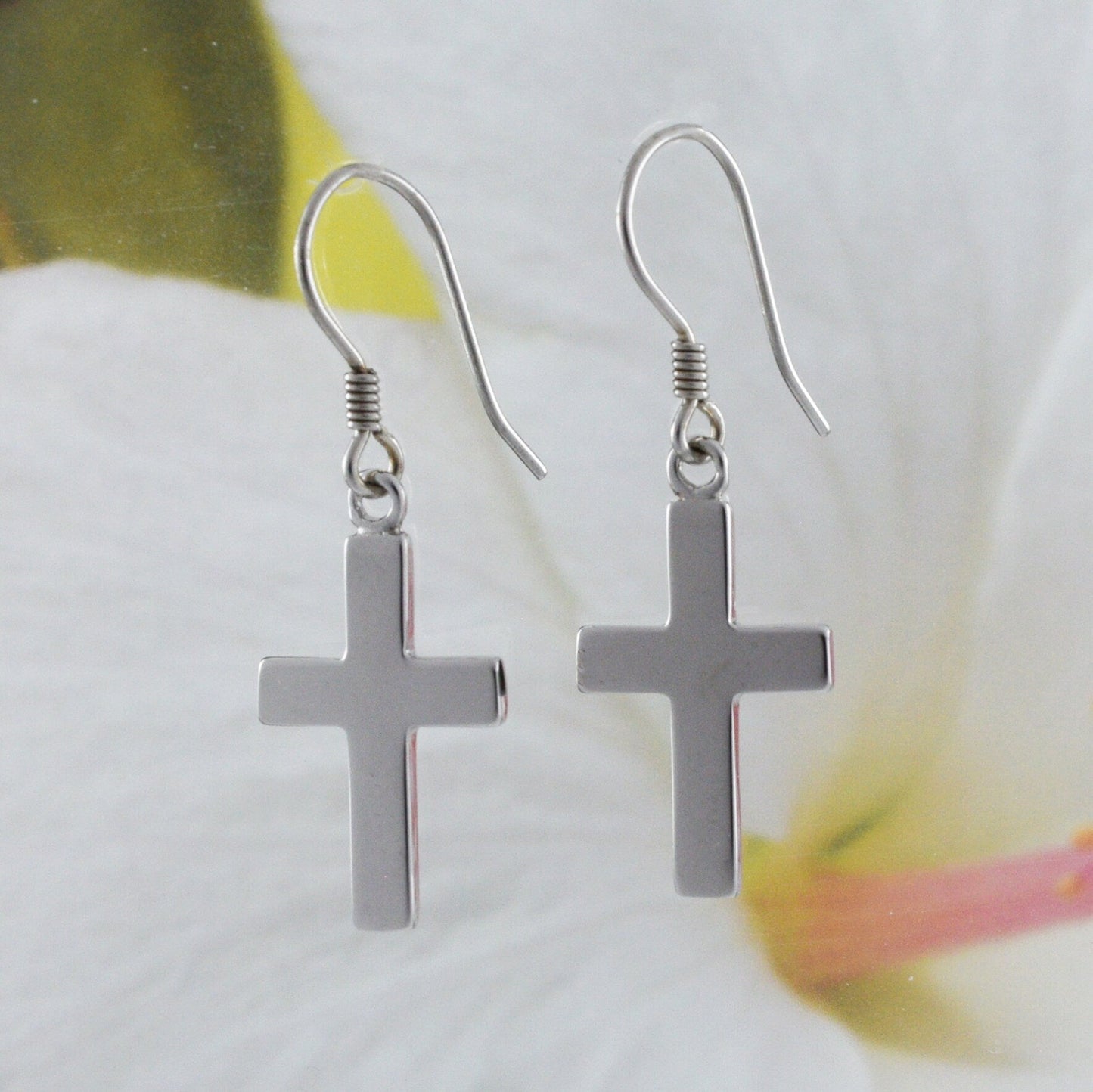 Hawaiian Large Cross Earrings, Sterling Silver High-Polished Cross Earrings, E4138A Christian Faith Jewelry, Mother Birthday Gift