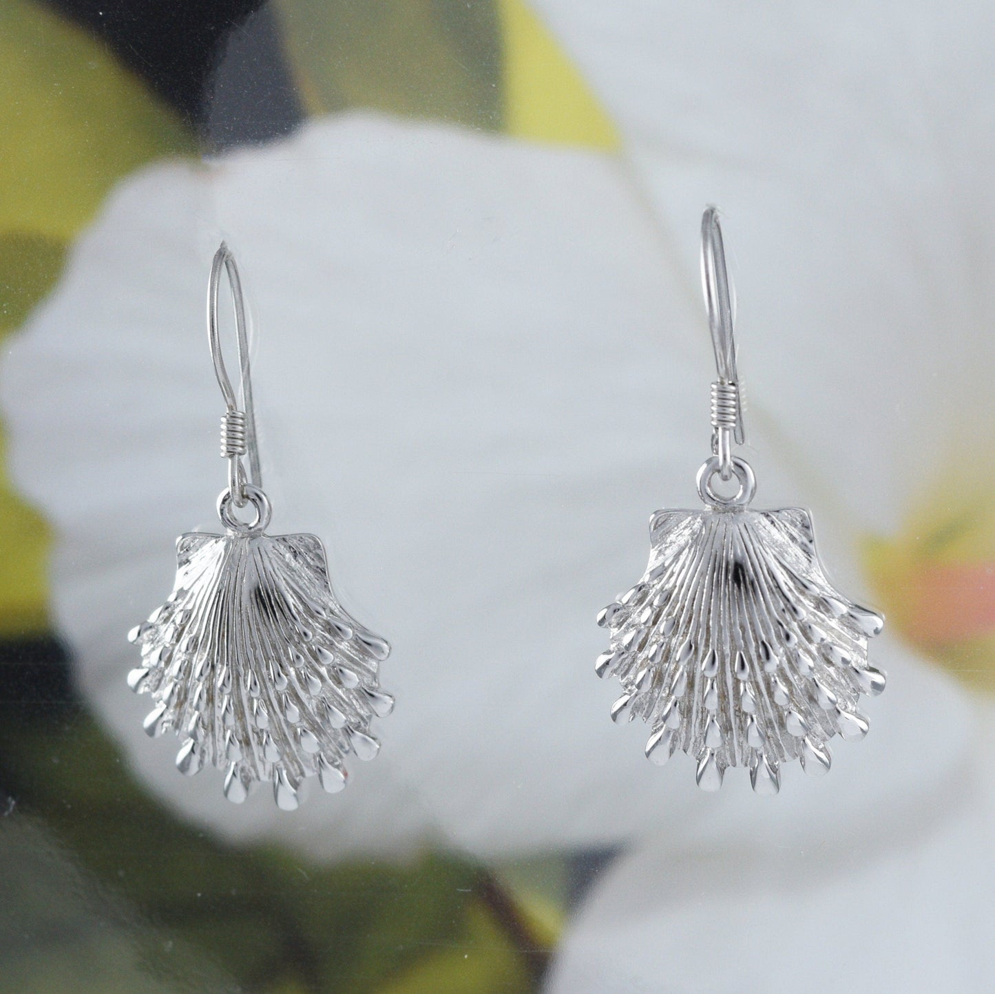 Hawaiian Large Seashell Earrings, Sterling Silver Sea Shell Dangle Earrings, W4143 Mother Birthday Mom Gift