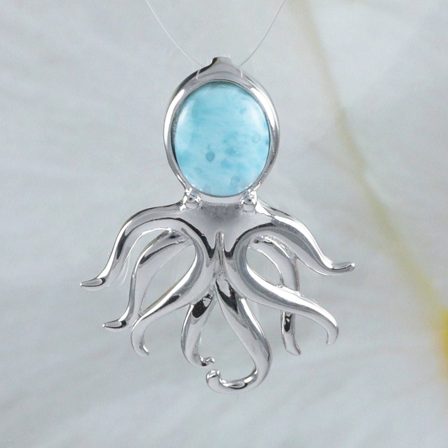 Hawaiian Genuine Larimar Octopus Pendant, Sterling Silver Larimar Octopus Pendant, N8438 Birthday Mother Wife Mom Gift