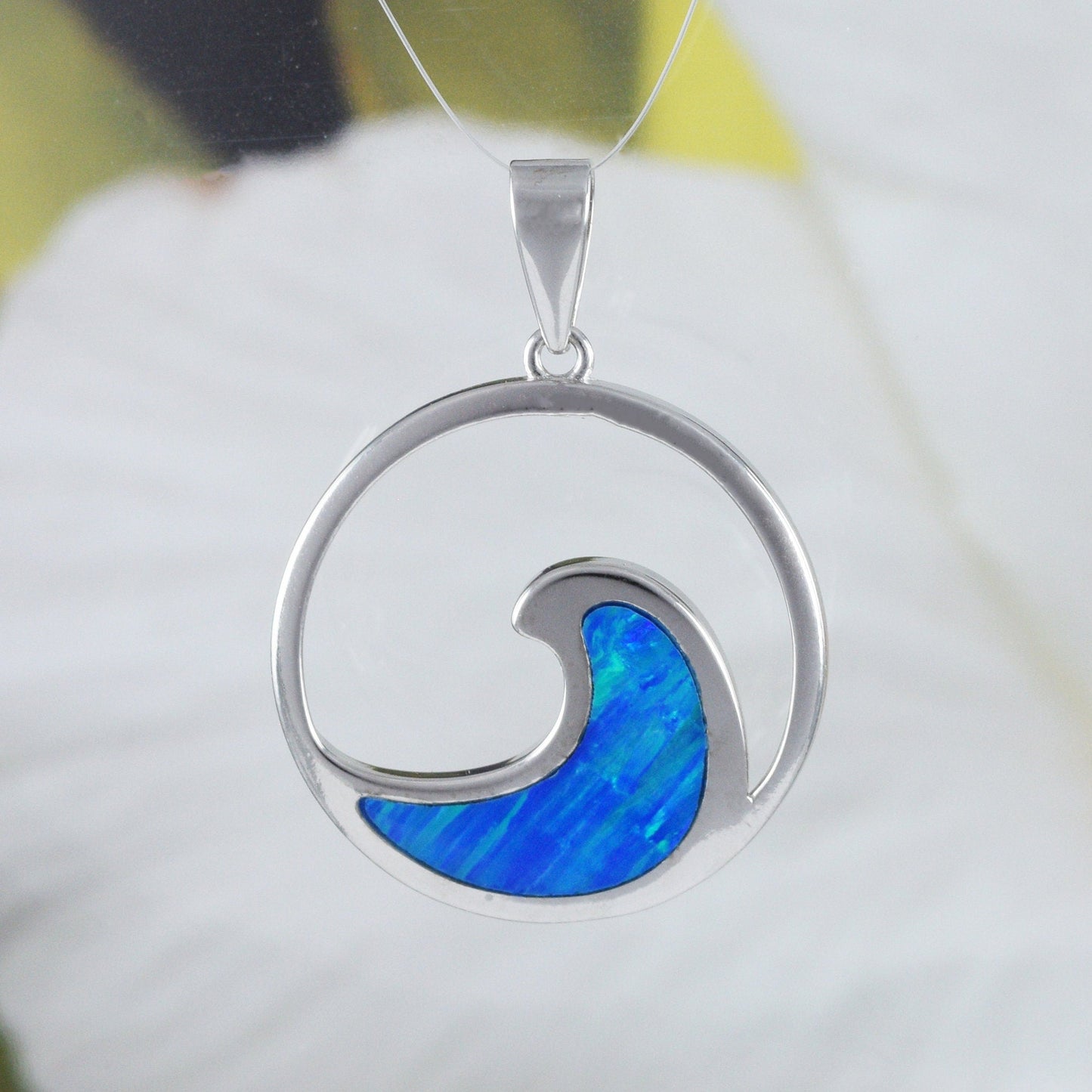 Hawaiian Large Blue Opal Ocean Wave Pendant, Sterling Silver Blue Opal Wave Pendant, N8382 Birthday Mom Mother Gift