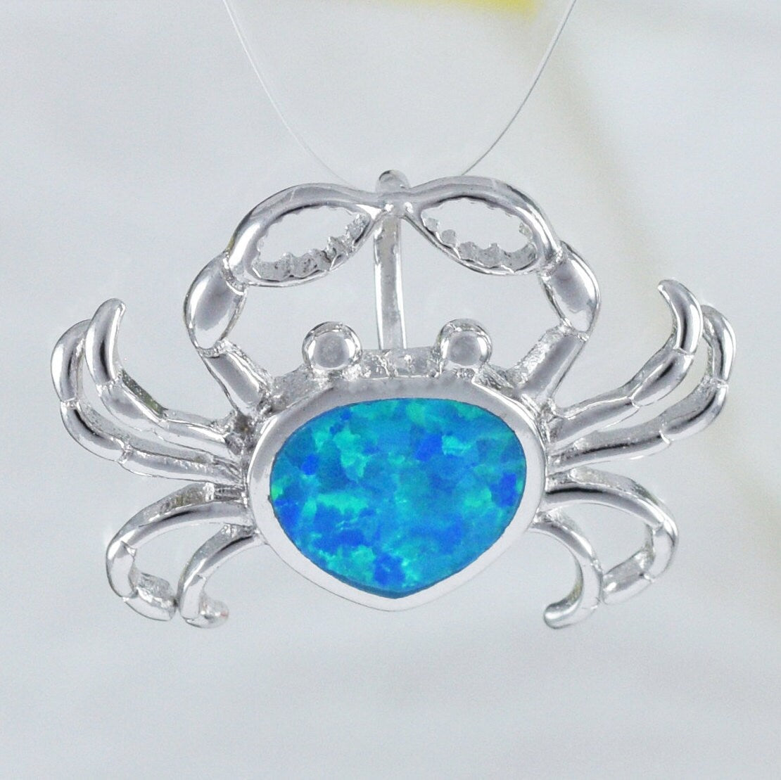Hawaiian Blue Opal Crab Pendant, Sterling Silver Blue Opal Crab Pendant, N8380 Birthday Mother Mom Gift, Statement PC