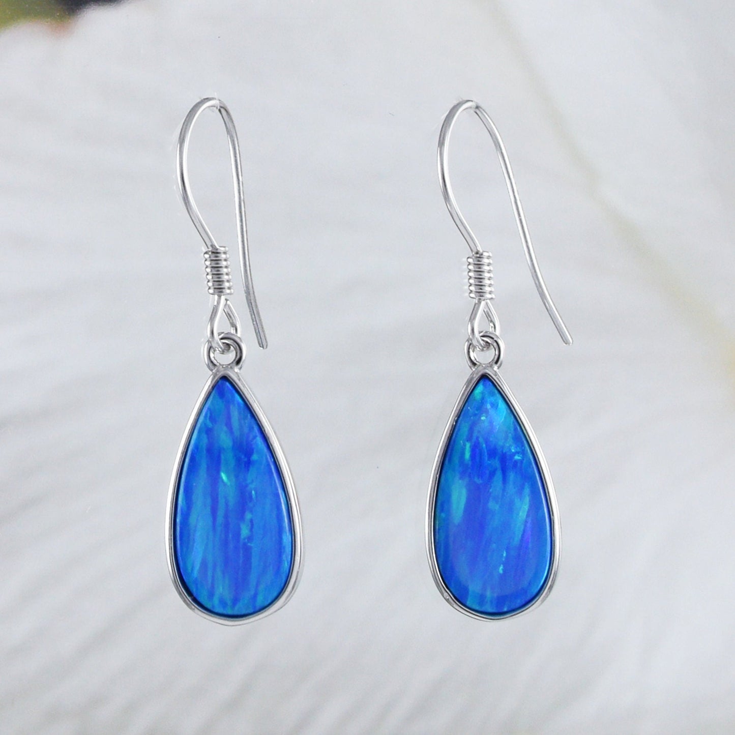 Hawaiian Blue Opal Rain Drop Earring, Sterling Silver Blue Opal Rain-Drop Dangle Earring, E8415 Statement PC, Birthday Mom Gift