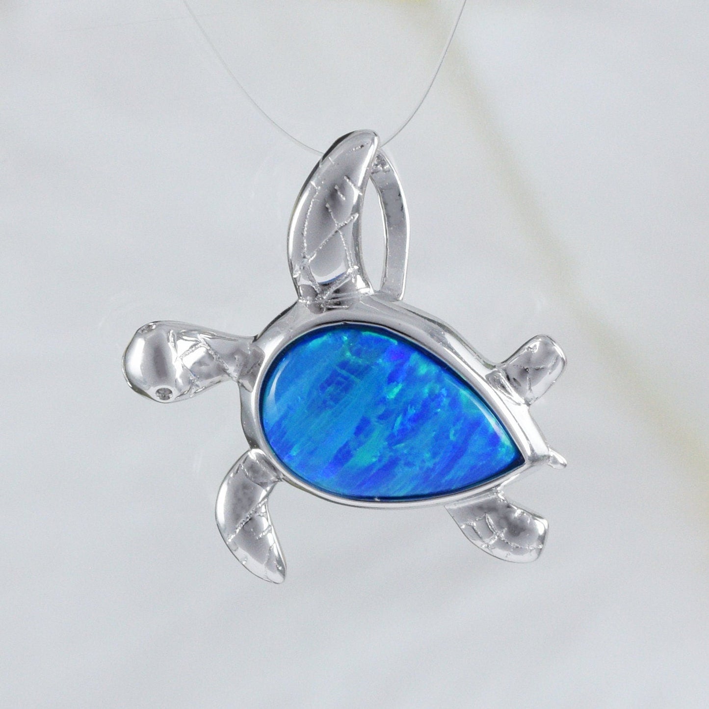 Hawaiian Blue Opal Sea Turtle Pendant, Sterling Silver Blue Opal Turtle Pendant, N8373 Birthday Mom Mother Gift, Statement PC