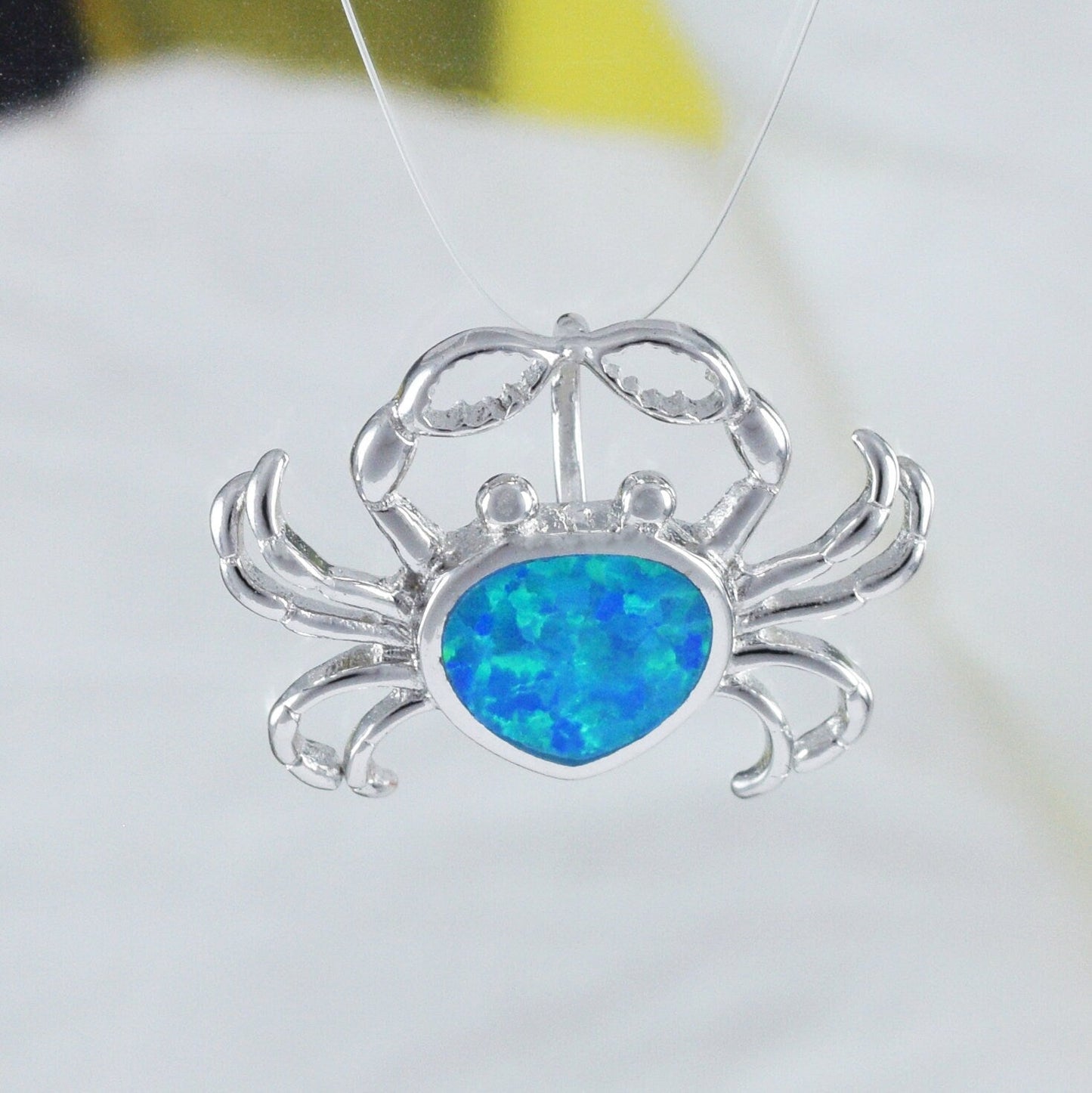 Hawaiian Blue Opal Crab Pendant, Sterling Silver Blue Opal Crab Pendant, N8380 Birthday Mother Mom Gift, Statement PC
