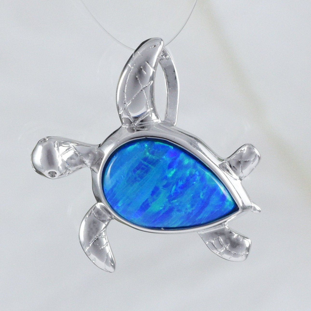 Hawaiian Blue Opal Sea Turtle Pendant, Sterling Silver Blue Opal Turtle Pendant, N8373 Birthday Mom Mother Gift, Statement PC