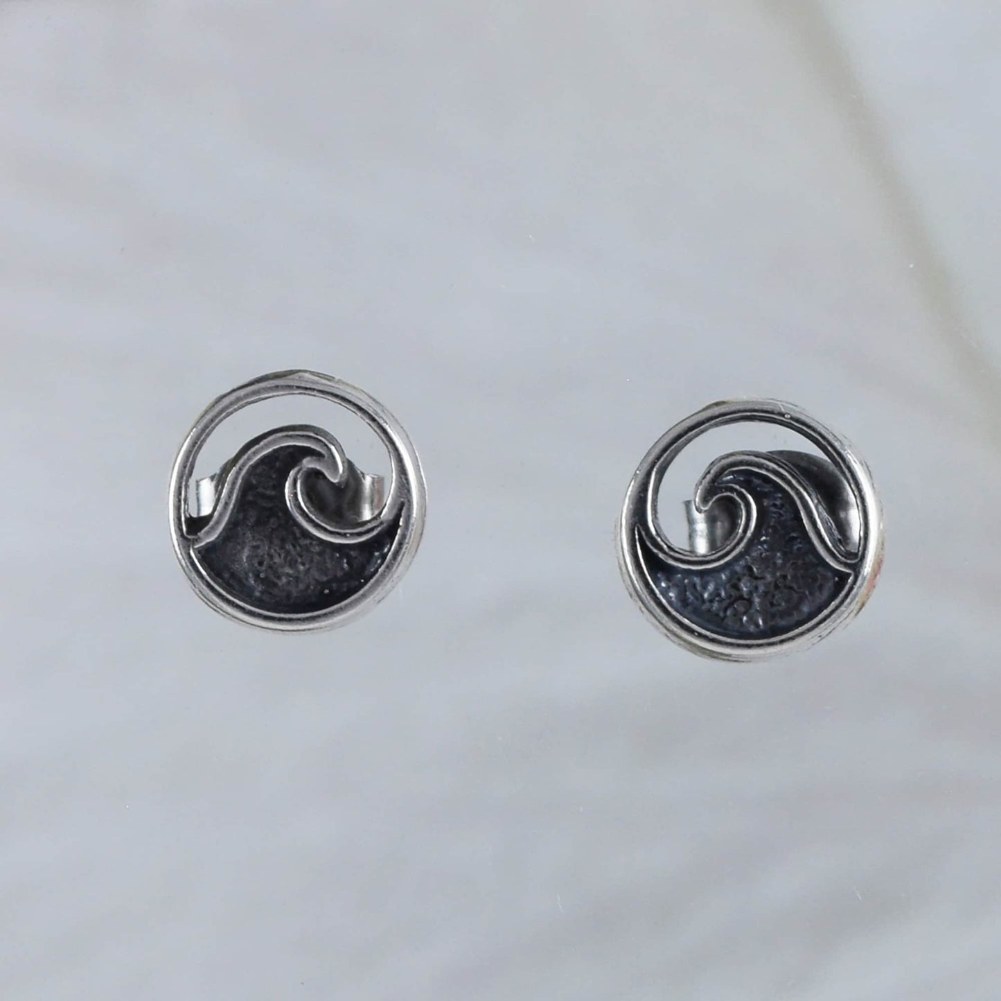Silver Ocean Wave Earrings, Sterling Silver Ocean Wave Stud Earrings, E8817 Birthday Mother Wife Mom Gift, Texan Jewelry