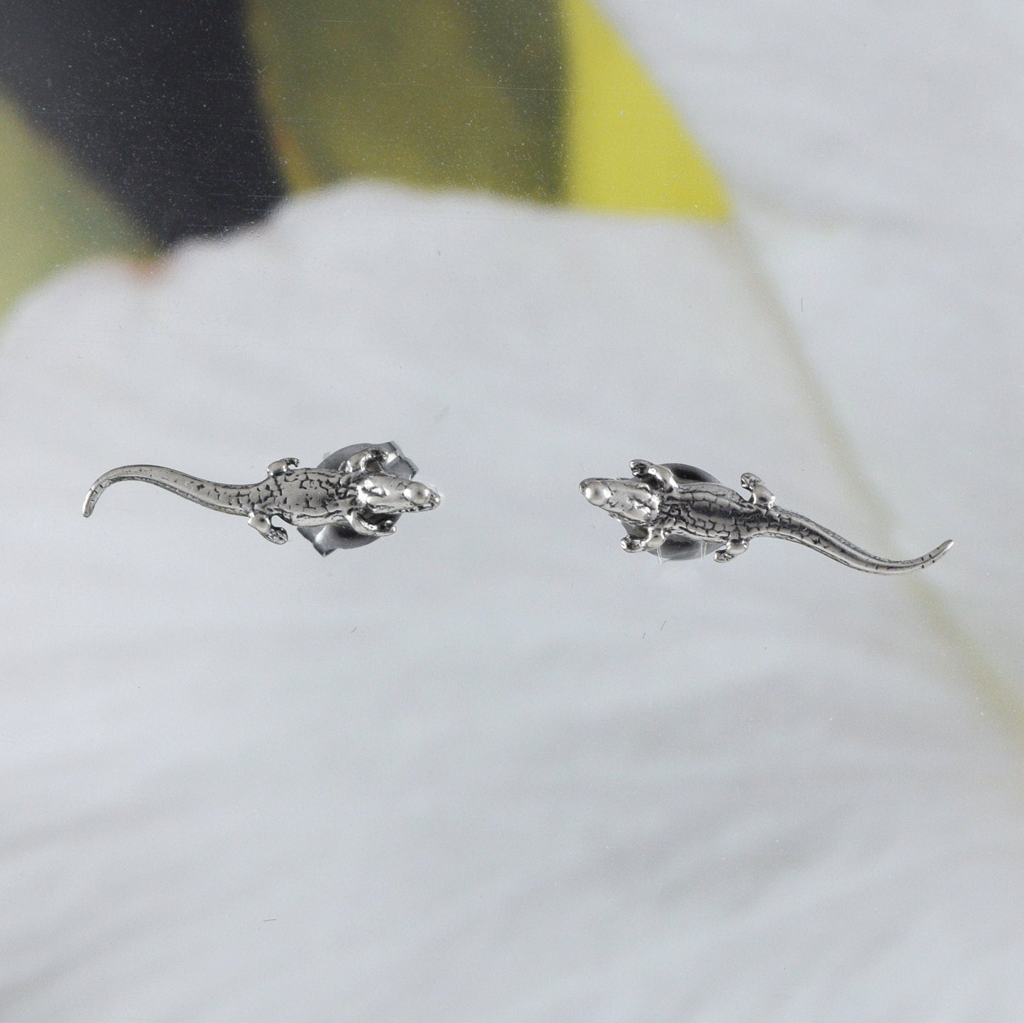 Texan Alligator Earrings, Sterling Silver Cute Alligator Stud Earrings, E8064 Birthday Wife Mom Valentine Gift, Texan Jewelry