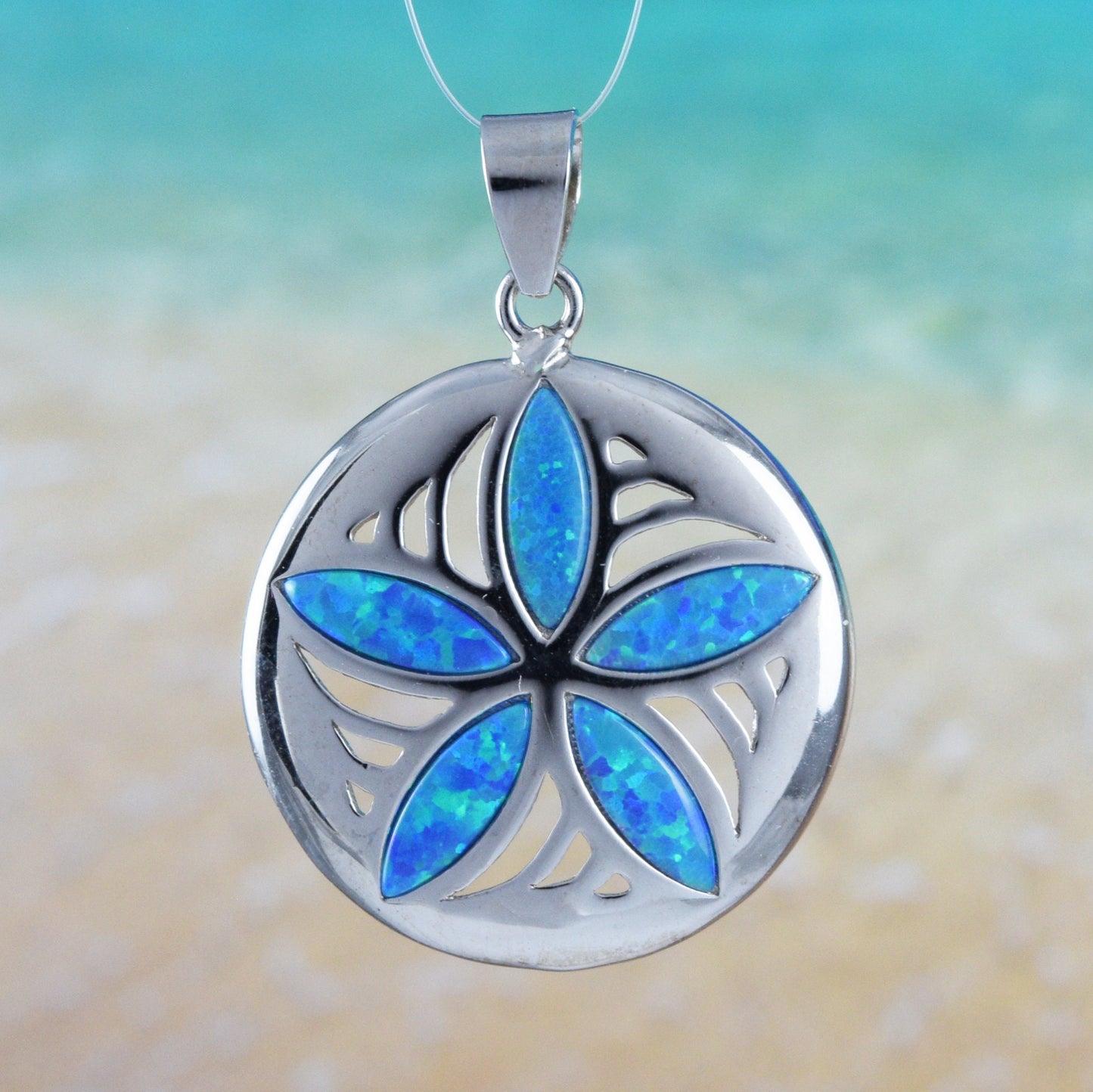 Hawaiian Blue Opal Sand Dollar Pendant, Sterling Silver Sand Dollar Pendant, Christmas Anniversary Birthday Gift