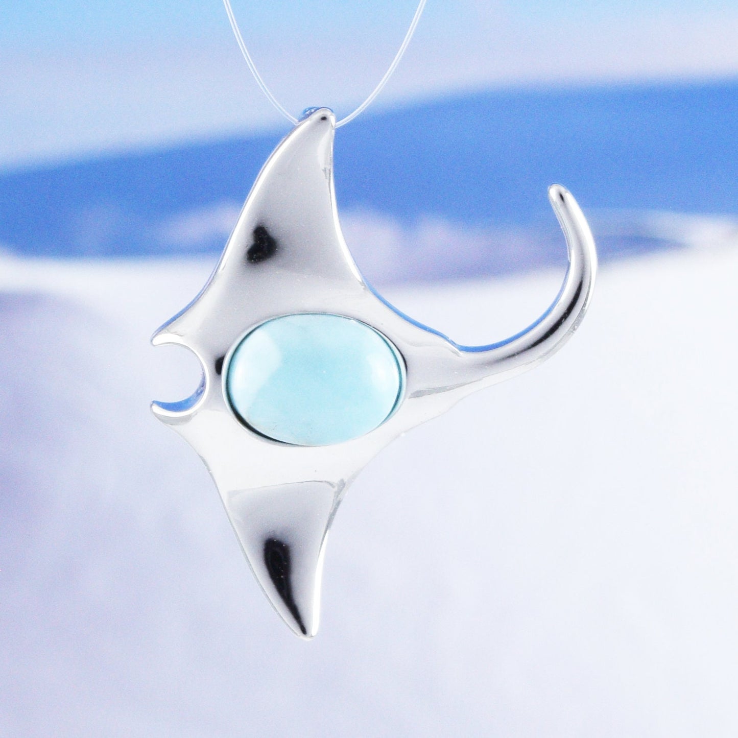Hawaiian Genuine Larimar Manta Ray Pendant, Sterling Silver Larimar Manta Ray Pendant, Christmas Anniversary Birthday Mom Gift