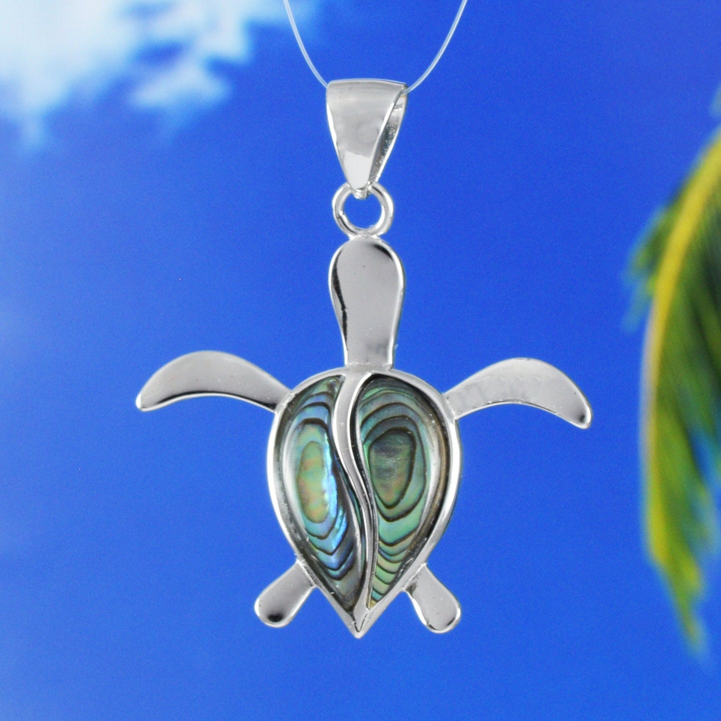 Hawaiian Genuine Paua Shell Sea Turtle Pendant, Sterling Silver Paua Shell Abalone MOP Inlay Sea Turtle Pendant, Christmas Birthday Gift