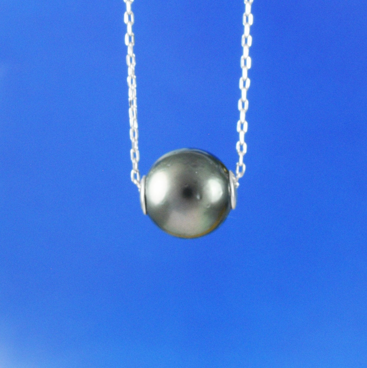 Hawaiian Black Shell Pearl Necklace, Sterling Silver Floating Shell Pearl Necklace, Hawaiian Christmas Anniversary Birthday Mom Gift