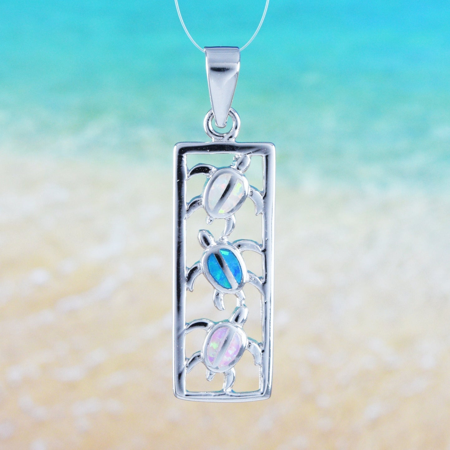 Hawaiian Blue Pink White Opal Sea Turtle Pendant, Sterling Silver 3 Opal Sea Turtle Pendant, Christmas Birthday Mom Gift