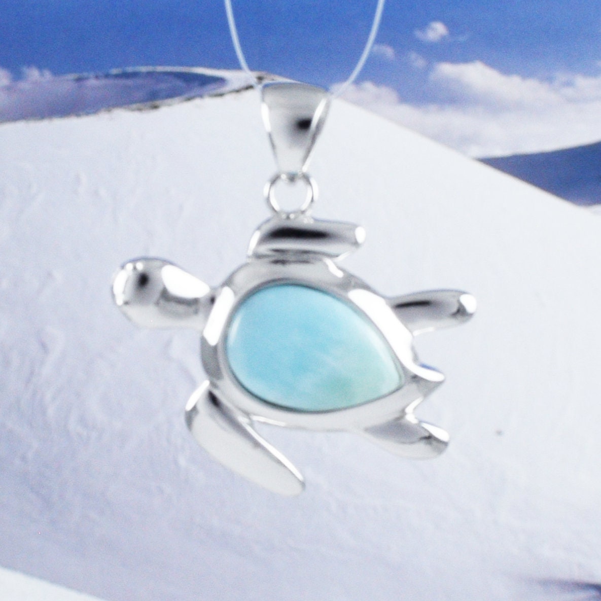 Hawaiian Genuine Larimar Sea Turtle Pendant, Sterling Silver Larimar Sea Turtle Pendant, Christmas Birthday Gift