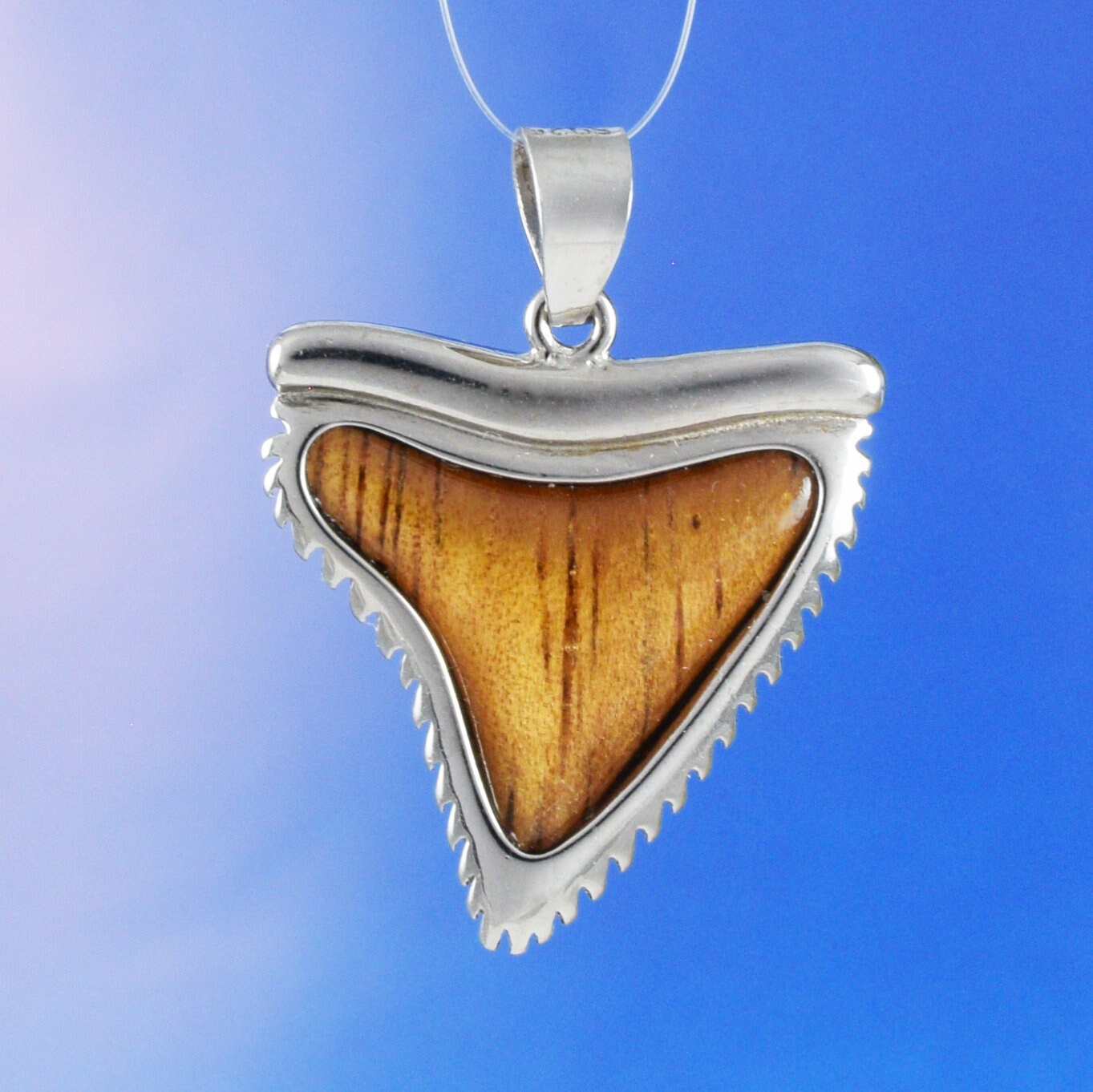 Hawaiian Genuine Koa Wood Shark Teeth Pendant, Sterling Silver Shark Teeth Charm Pendant, Christmas Anniversary Mom Birthday Gift