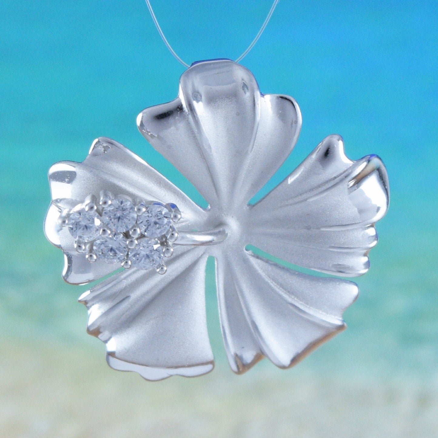 Hawaiian Large Hibiscus Pendant, Sterling Silver Hibiscus CZ Pendant, Hawaiian Jewelry, Christmas Present, Anniversary Birthday Gift