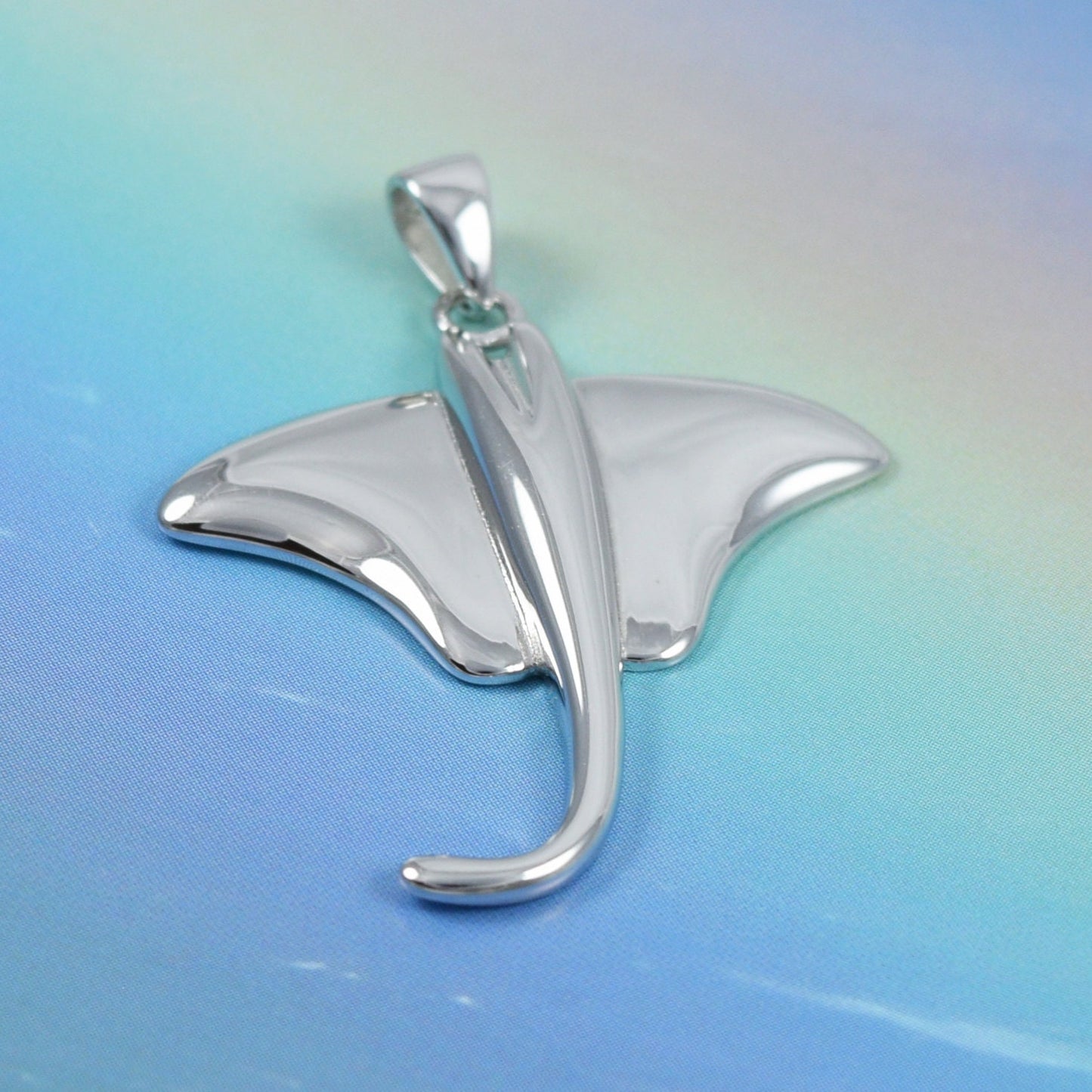 Hawaiian Large Stingray Pendant, Sterling Silver Sting Ray Pendant, Hawaiian Jewelry, Christmas Anniversary Mom Birthday Gift