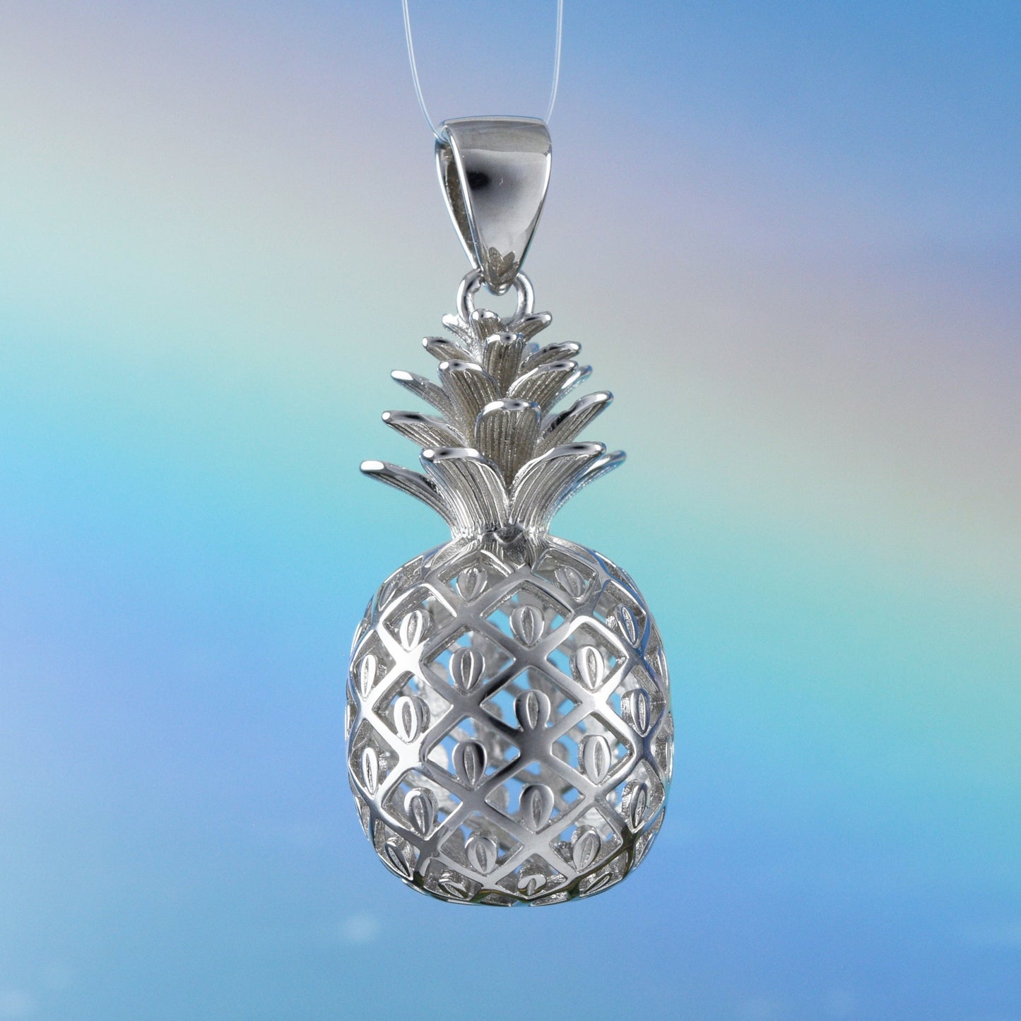 Hawaiian Extra-Large 3D Pineapple Pendant, Sterling Silver 3D Pineapple Pendant, Hawaiian Jewelry, Christmas Mom Birthday Gift