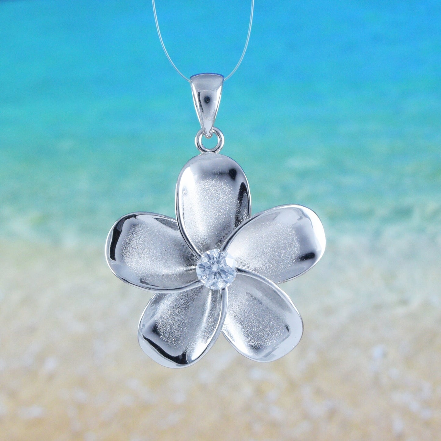 Hawaiian Plumeria Pendant, Sterling Silver Plumeria CZ Pendant, Hawaiian Jewelry Christmas Present, Anniversary Gift Birthday Gift