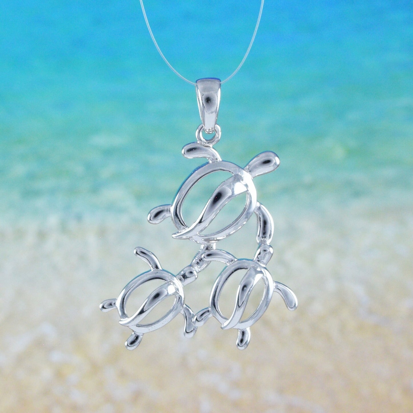 Hawaiian Sea Turtle Family Pendant, Sterling Silver 3 Turtle Petroglyph Pendant, Christmas Present, Anniversary Gift, Birthday Gift