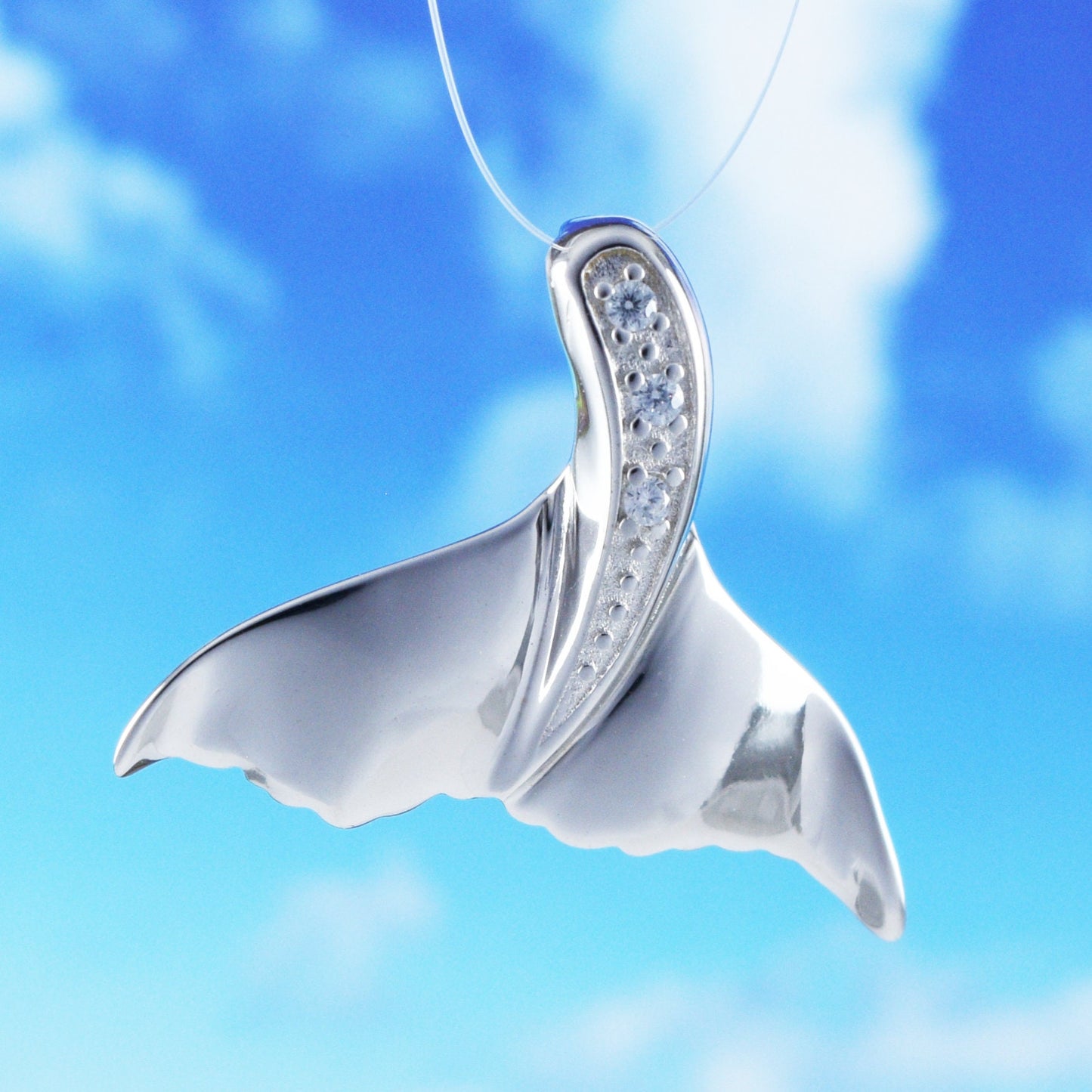 Hawaiian Whale Tail Pendant, Sterling Silver Whale Tail CZ Pendant, Hawaiian Jewelry, Christmas Anniversary Birthday Gift