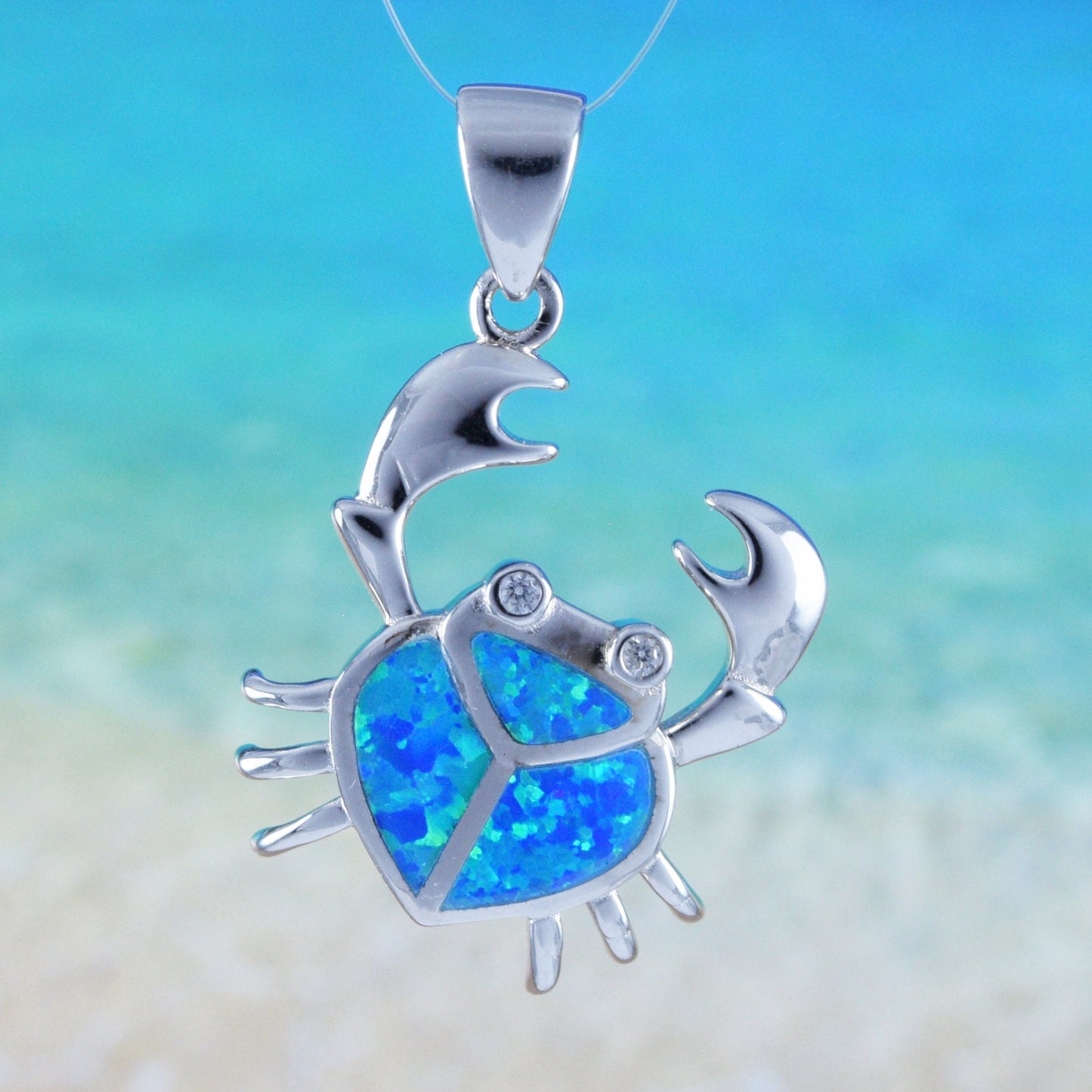 Hawaiian Blue Opal Crab Pendant, Sterling Silver Blue Opal Inlay Crab CZ Eye Pendant, Hawaiian Jewelry, Christmas Mom Birthday Gift