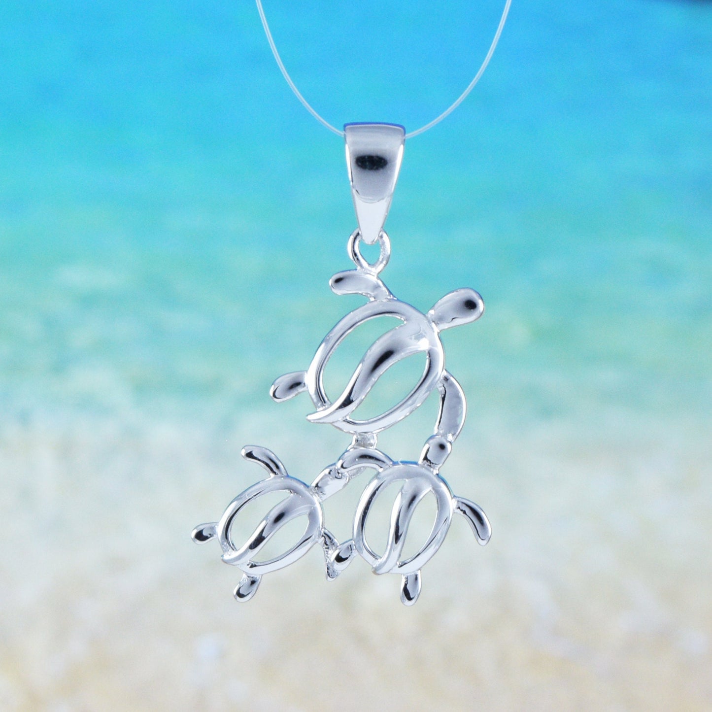 Hawaiian 3 Sea Turtle Family Pendant, Sterling Silver 3 Turtle Petroglyph Pendant, Christmas Present, Anniversary Gift Birthday Gift
