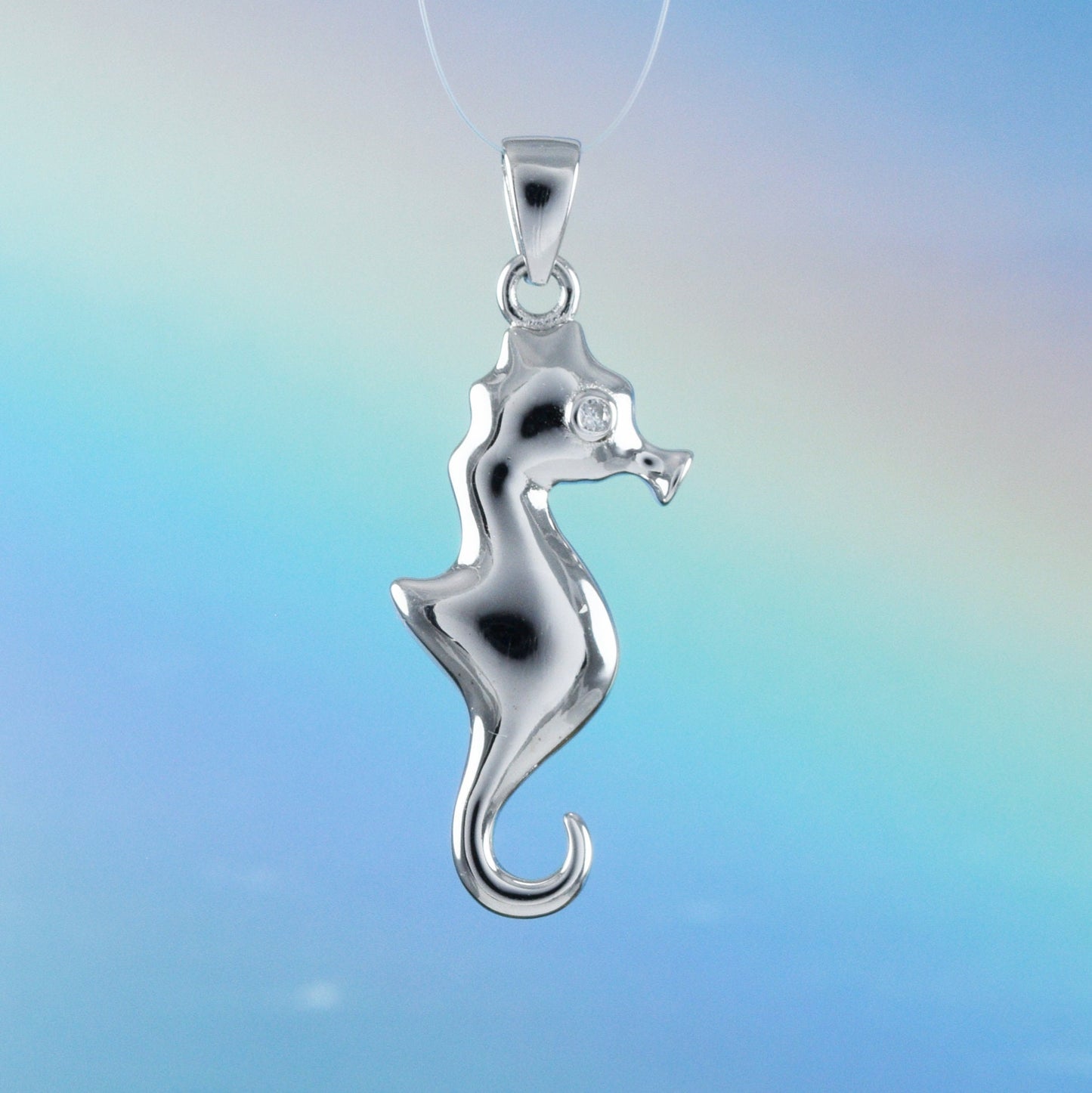 Hawaiian Seahorse Pendant, Sterling Silver Sea Horse CZ Charm Pendant, Hawaiian Jewelry, Christmas Anniversary Mom Birthday Gift