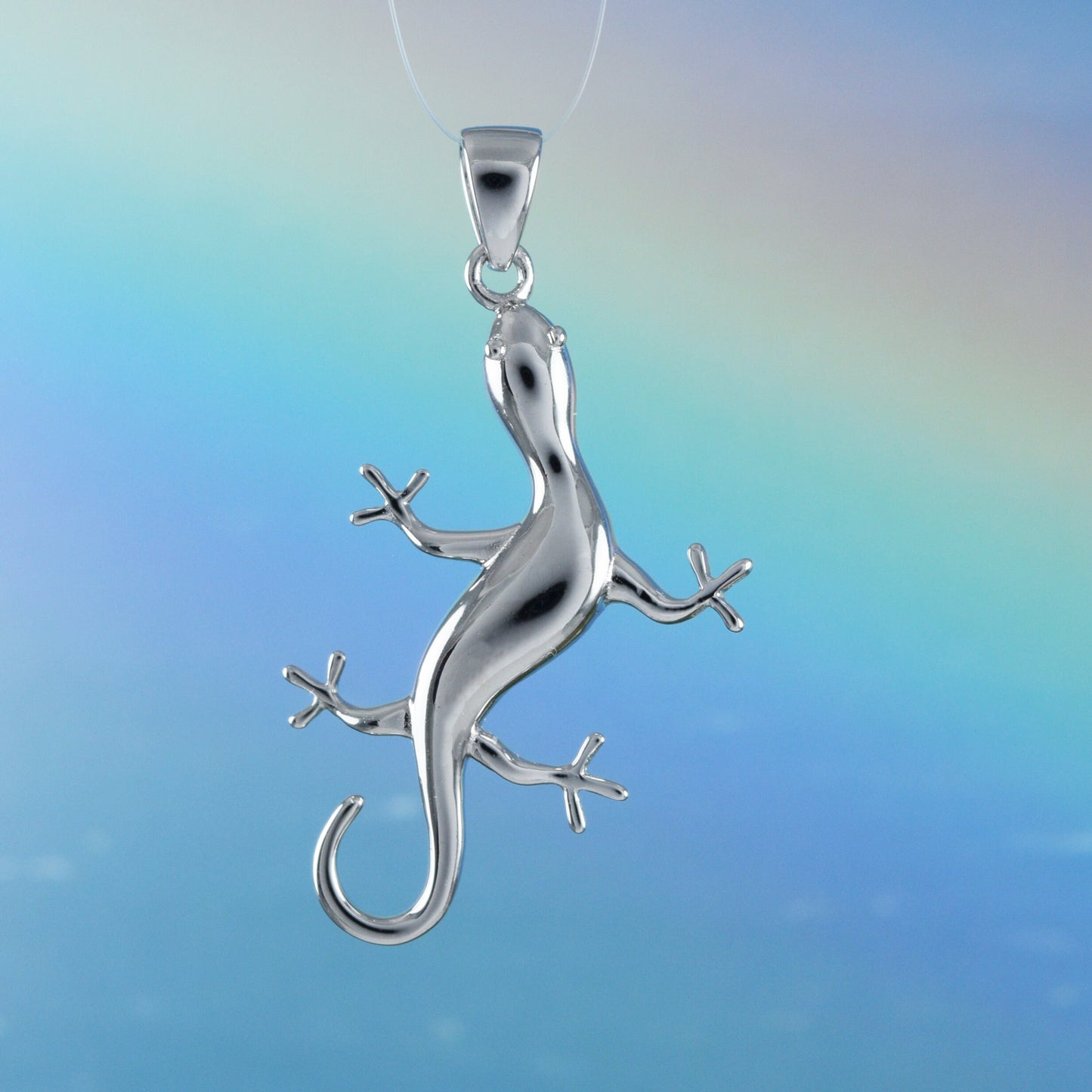 Hawaiian Large Gecko Pendant, Sterling Silver Gecko Lizard Pendant, Hawaiian Jewelry, Christmas Anniversary Mom Birthday Gift
