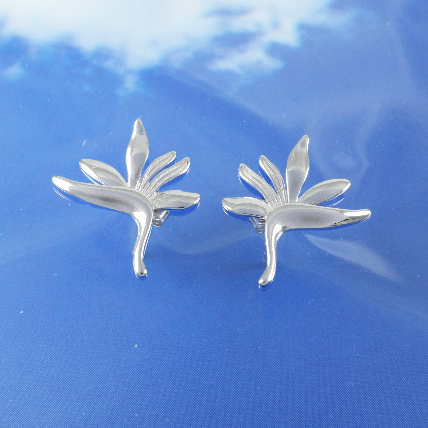 Hawaiian Large Bird of Paradise Earrings, Sterling Silver Bird of Paradise Stud Earrings, Christmas Anniversary Birthday Mom Gift