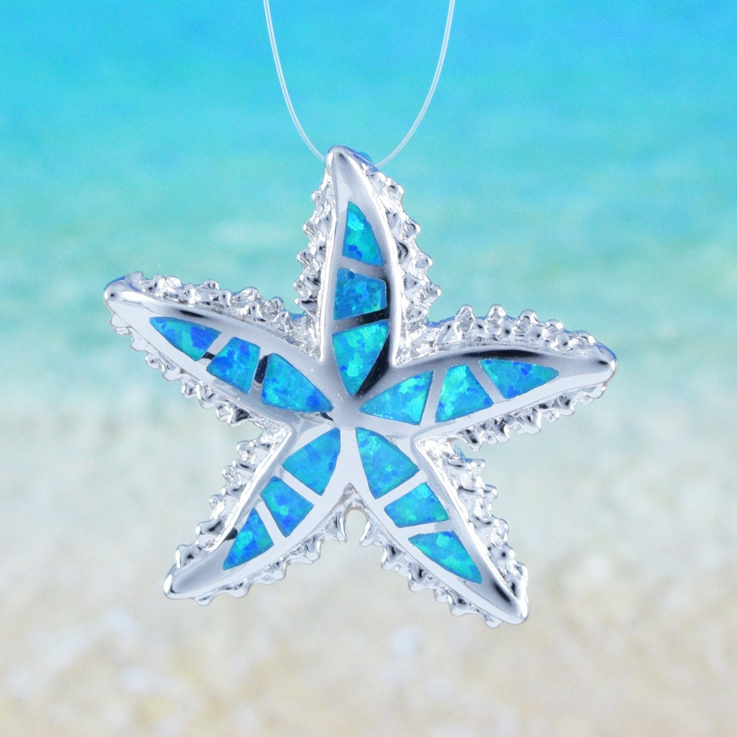 Hawaiian Blue Opal Starfish Pendant, Sterling Silver Blue Opal Inlay Star Fish Pendant Hawaiian Jewelry, Christmas Birthday Mom Gift