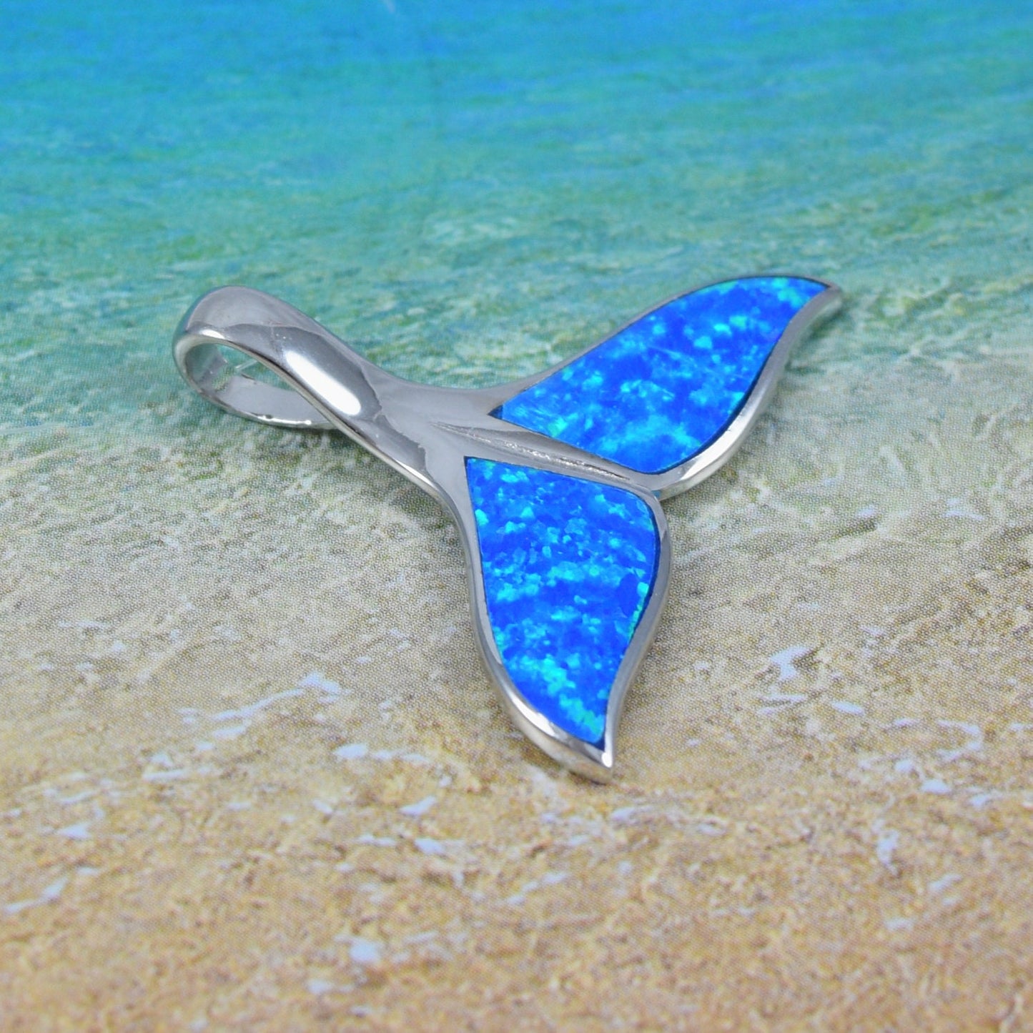 Hawaiian Blue Opal Whale Tail Pendant, Sterling Silver Blue Opal Inlay Whale Tail Pendant, Christmas Mom Birthday Gift